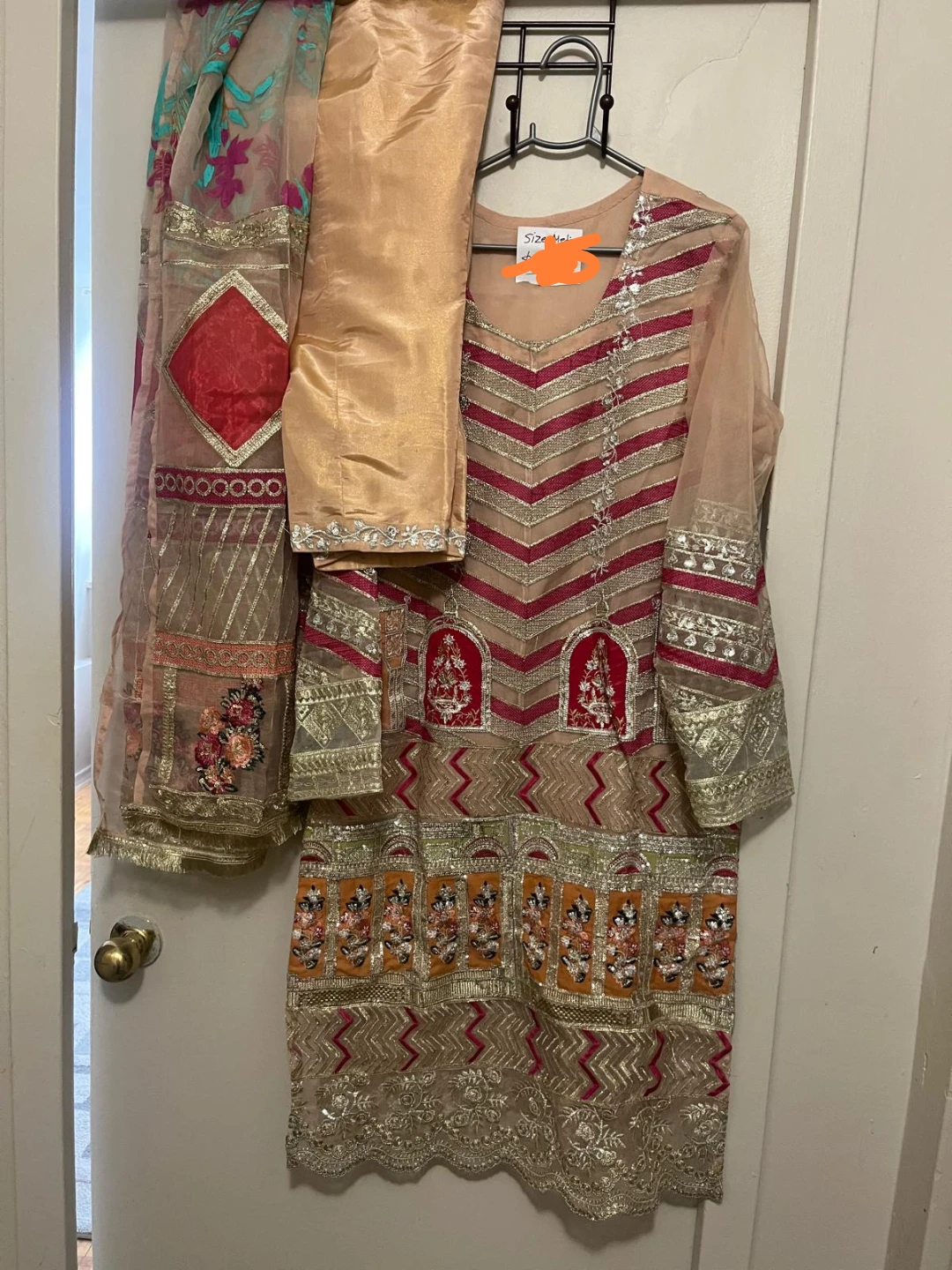 Embroidered 3-Piece Indian Outfit - Size M