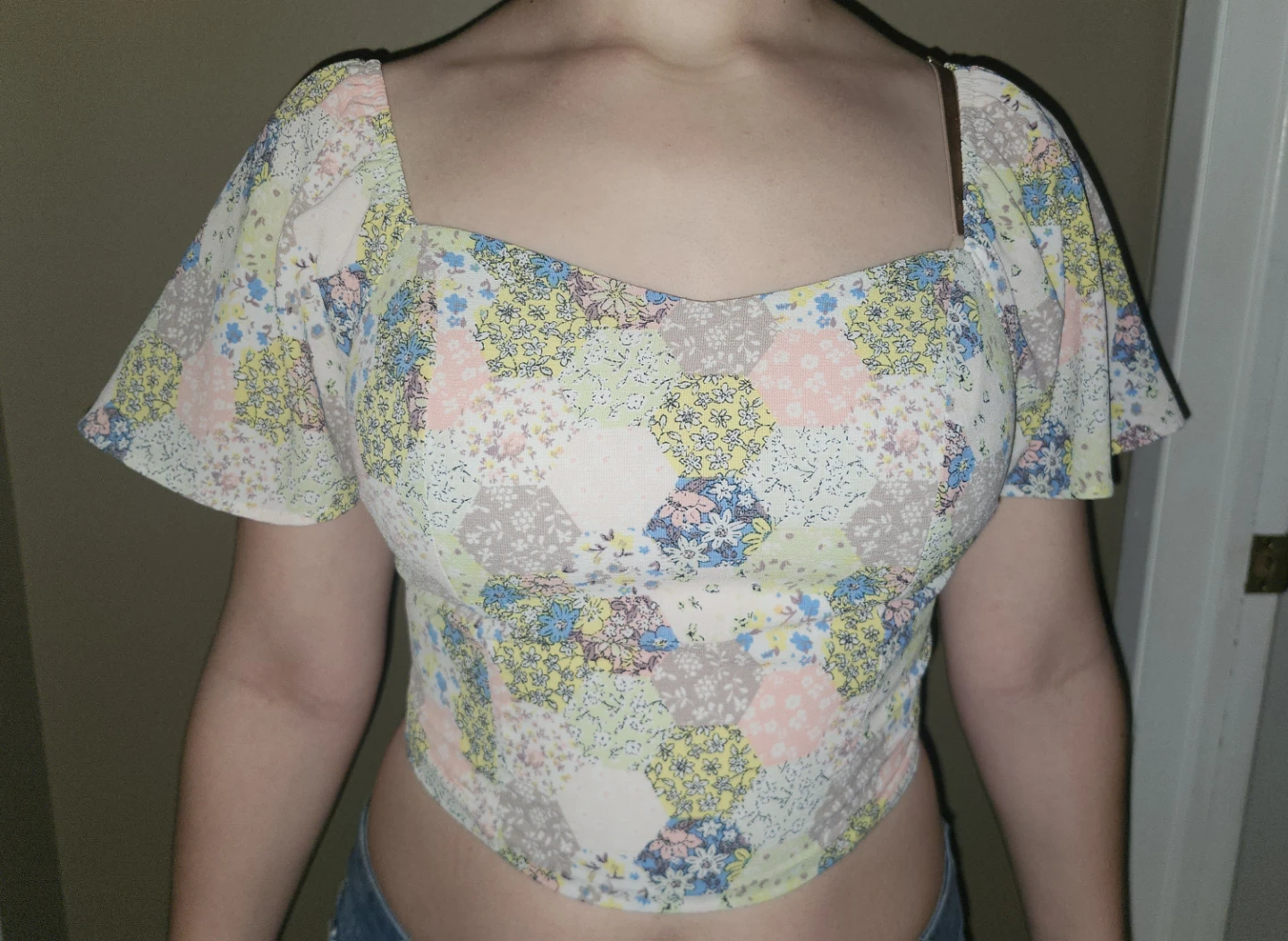 Floral Patchwork Square Neck Crop Top
