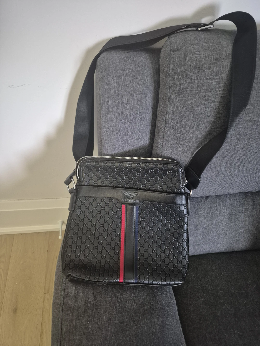Emporio Armani Black Monogram Messenger Bag