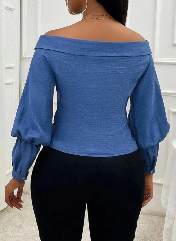 Women's Blue Off-the-Shoulder Puff Sleeve Blouse - photo 2