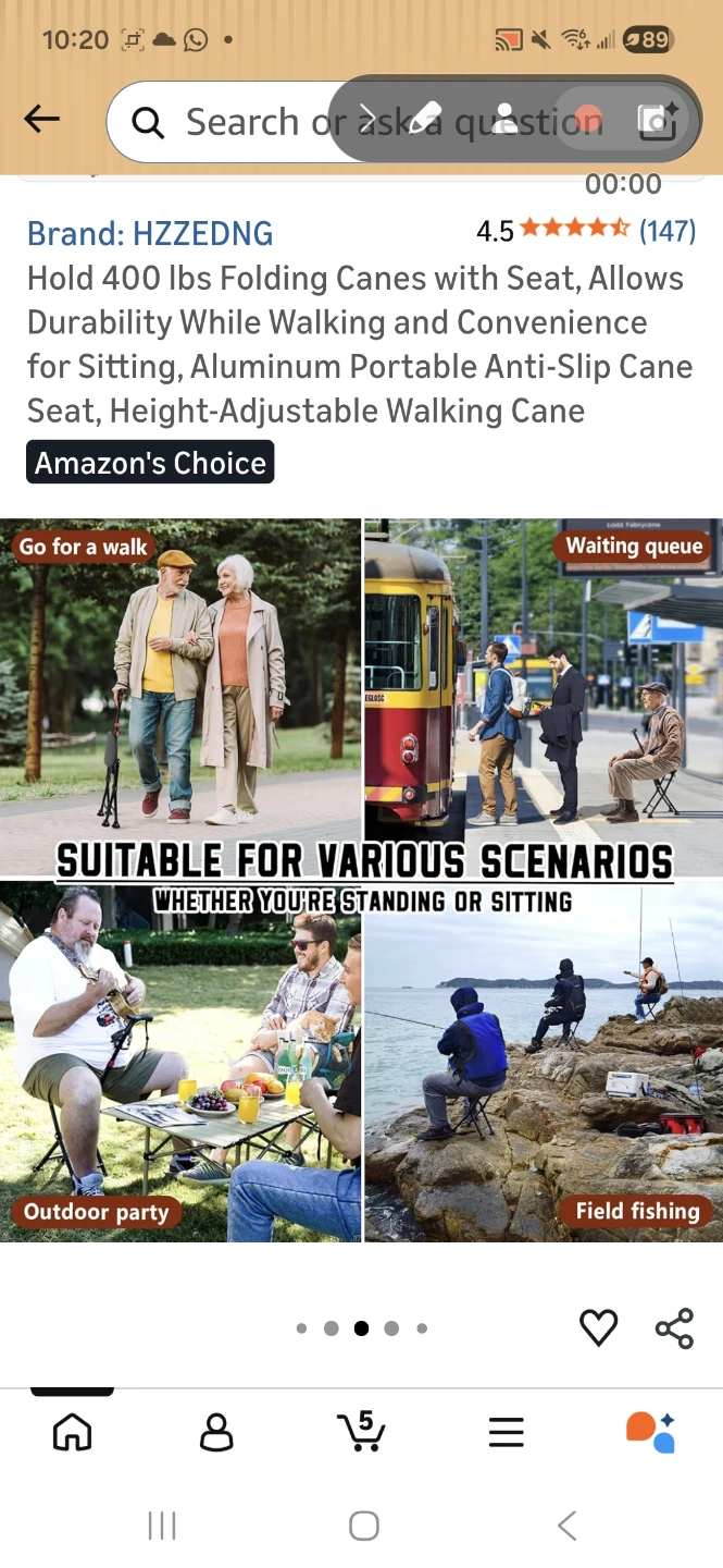 HZZEDNG 400 lbs Folding Cane with Seat - photo 5
