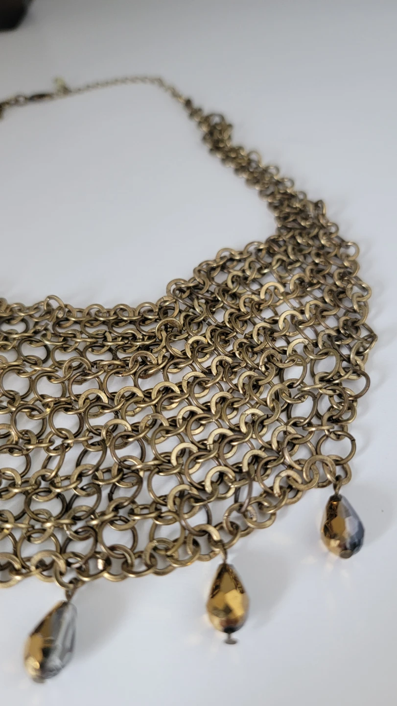 Gold Tone Chain Necklace with Teardrop Charms
