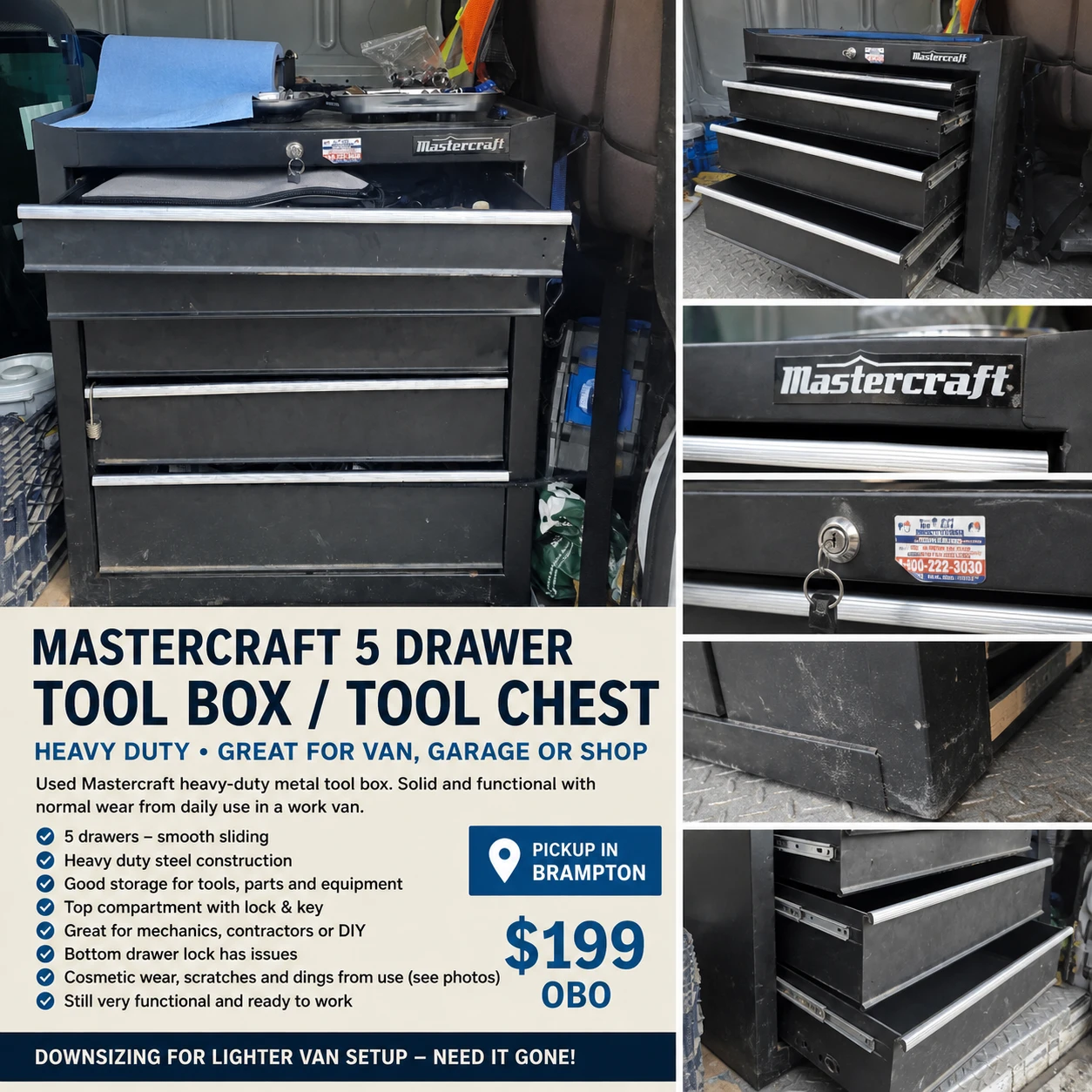 Mastercraft 5 Drawer Tool Box / Chest