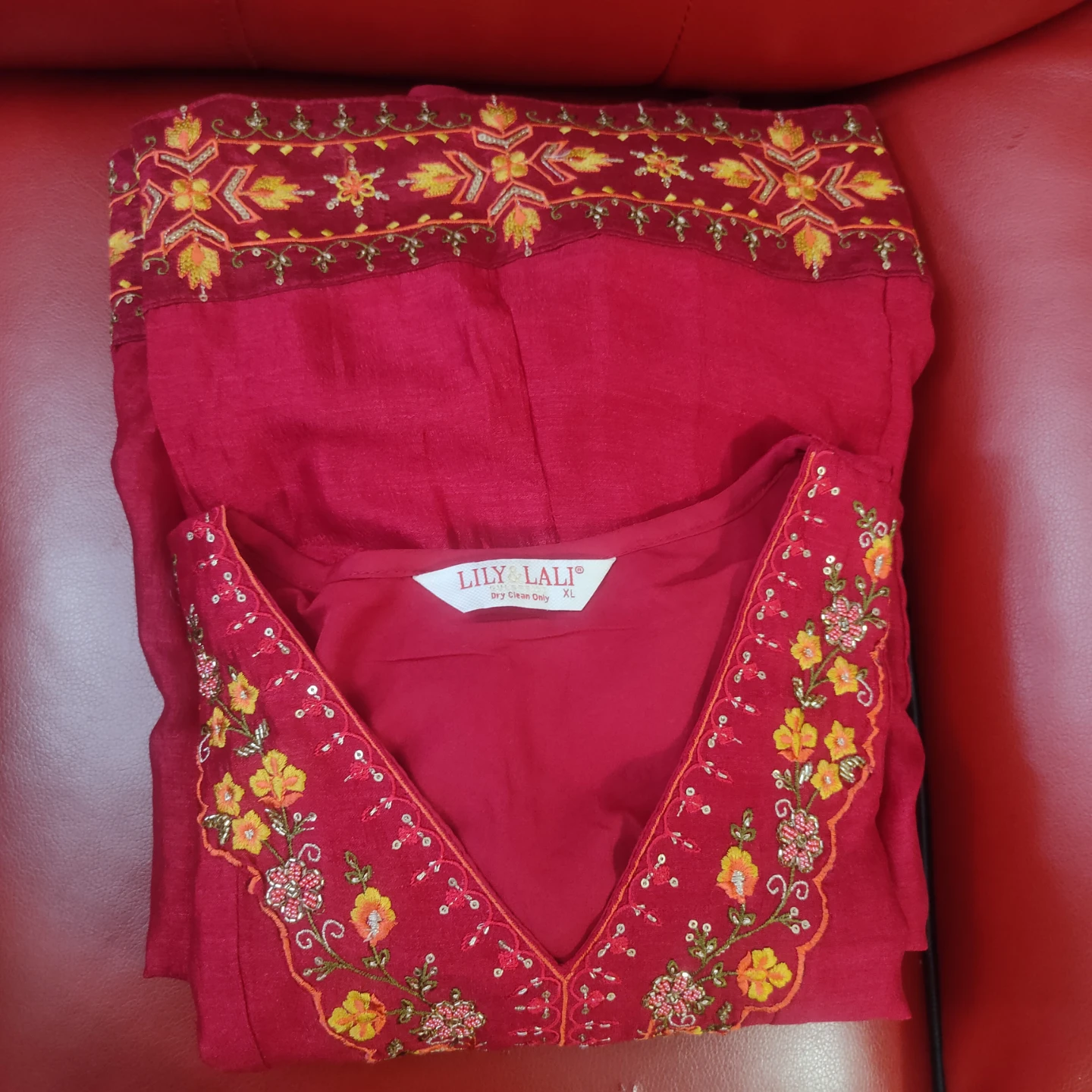 Women's Indian Party wear Embroidered Kurti ,Pant & Dupatta- XL