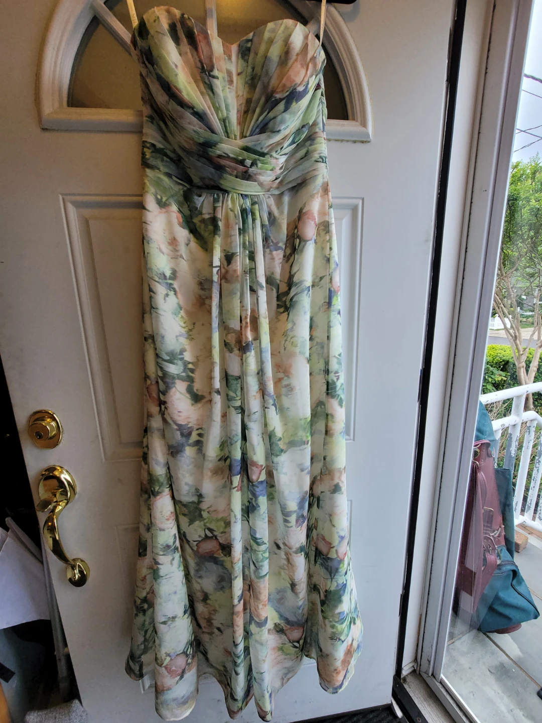 David's Bridal Strapless Floral Print Maxi Dress Size 6