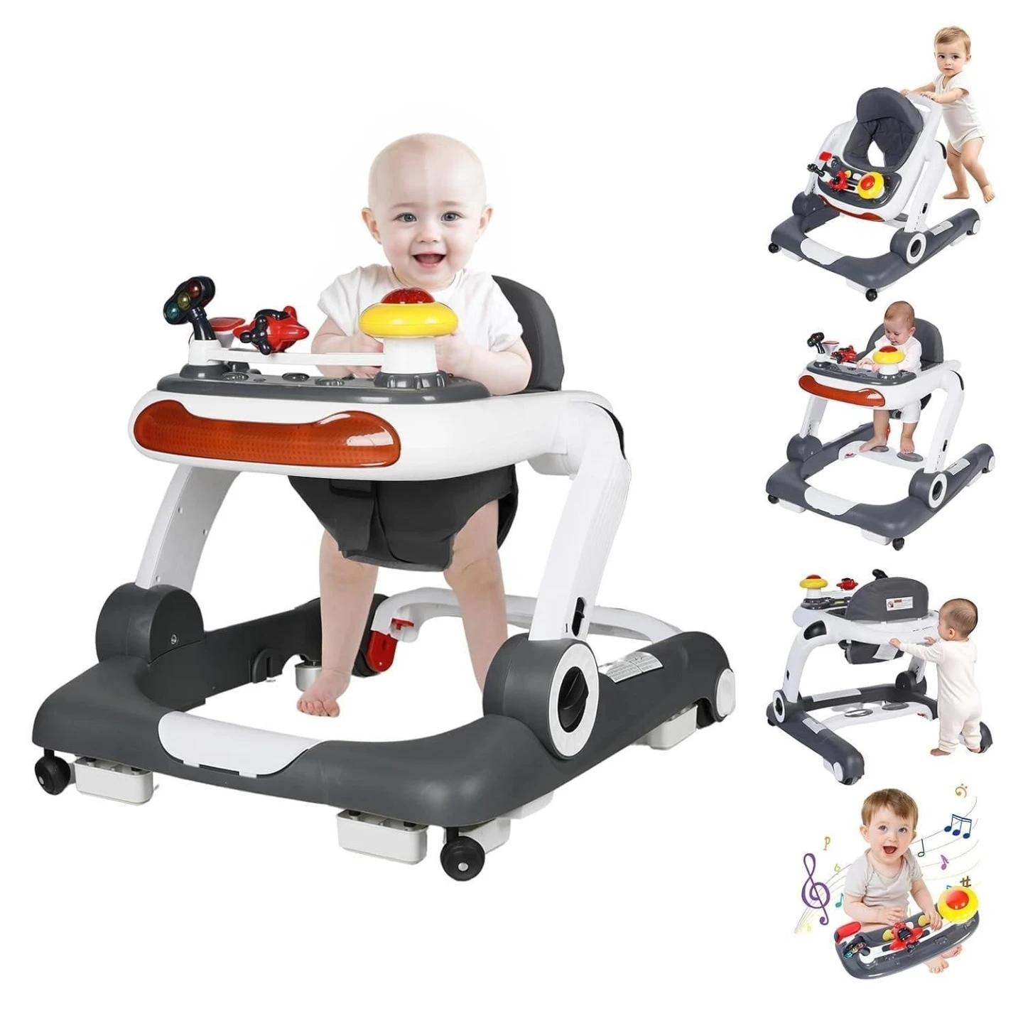 Baby Walker with Adjustable Seat and Toy Tray