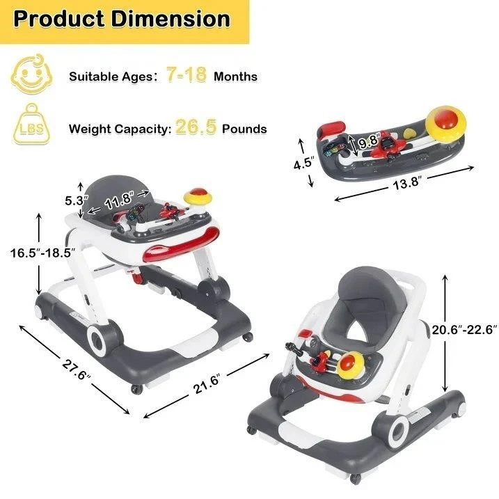 Baby Walker with Adjustable Seat and Toy Tray - photo 2