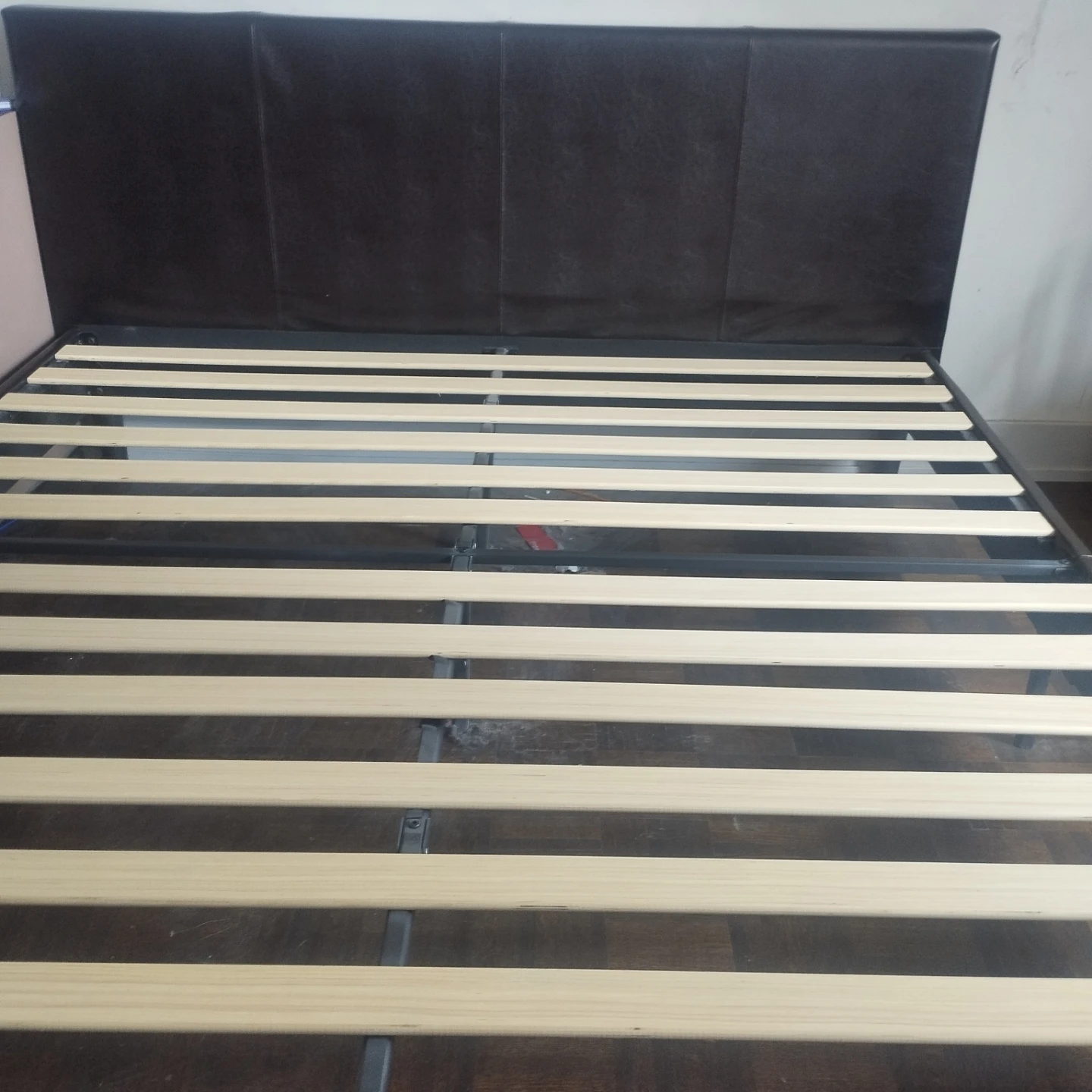 Brown Faux Leather Bed Frame with Slatted Base - photo 2