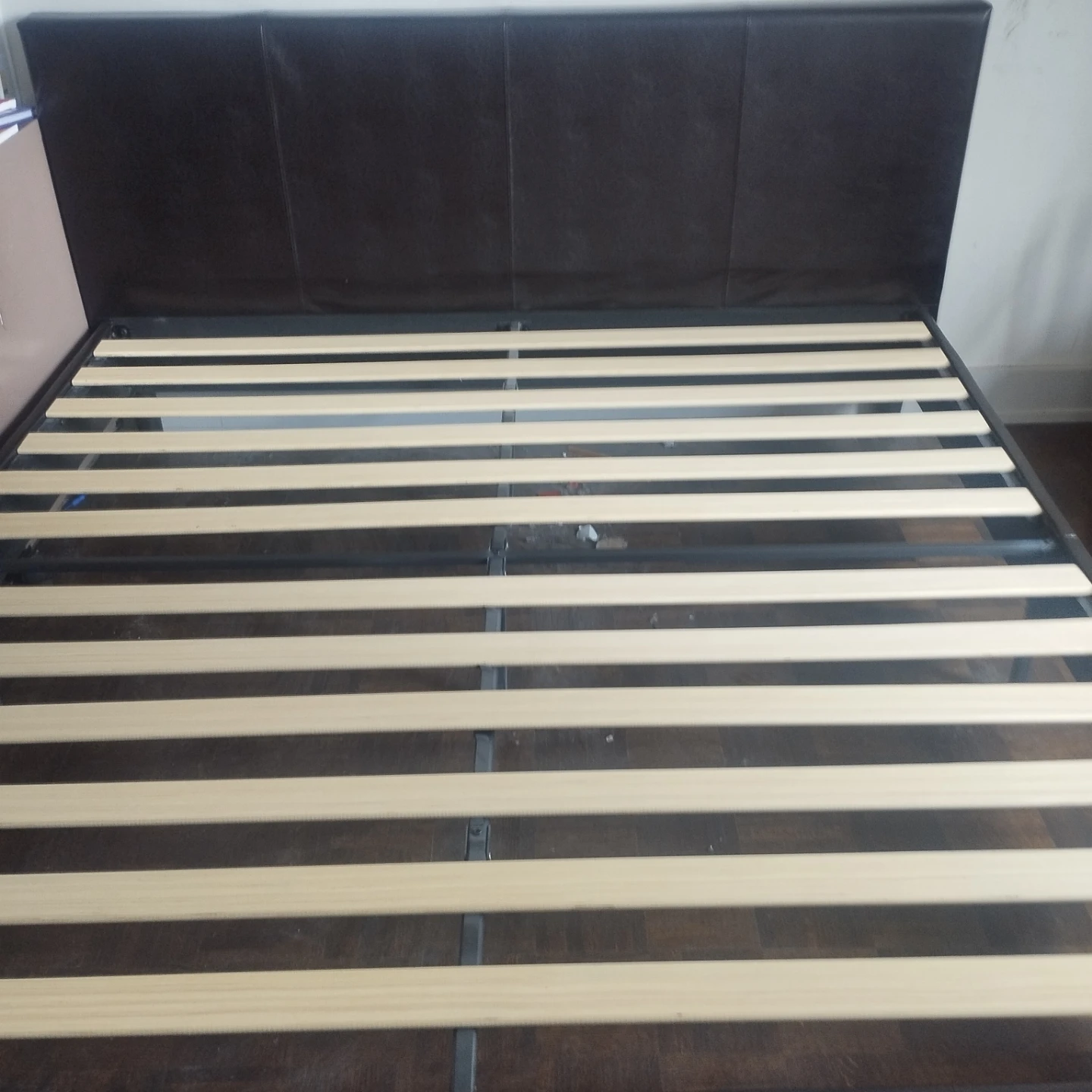 Brown Faux Leather Bed Frame with Slatted Base - photo 3