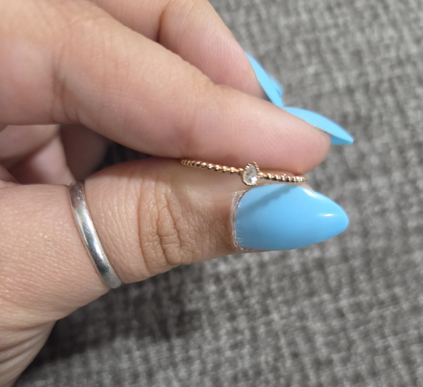 Rose Gold Beaded Ring with Pear Cut Stone