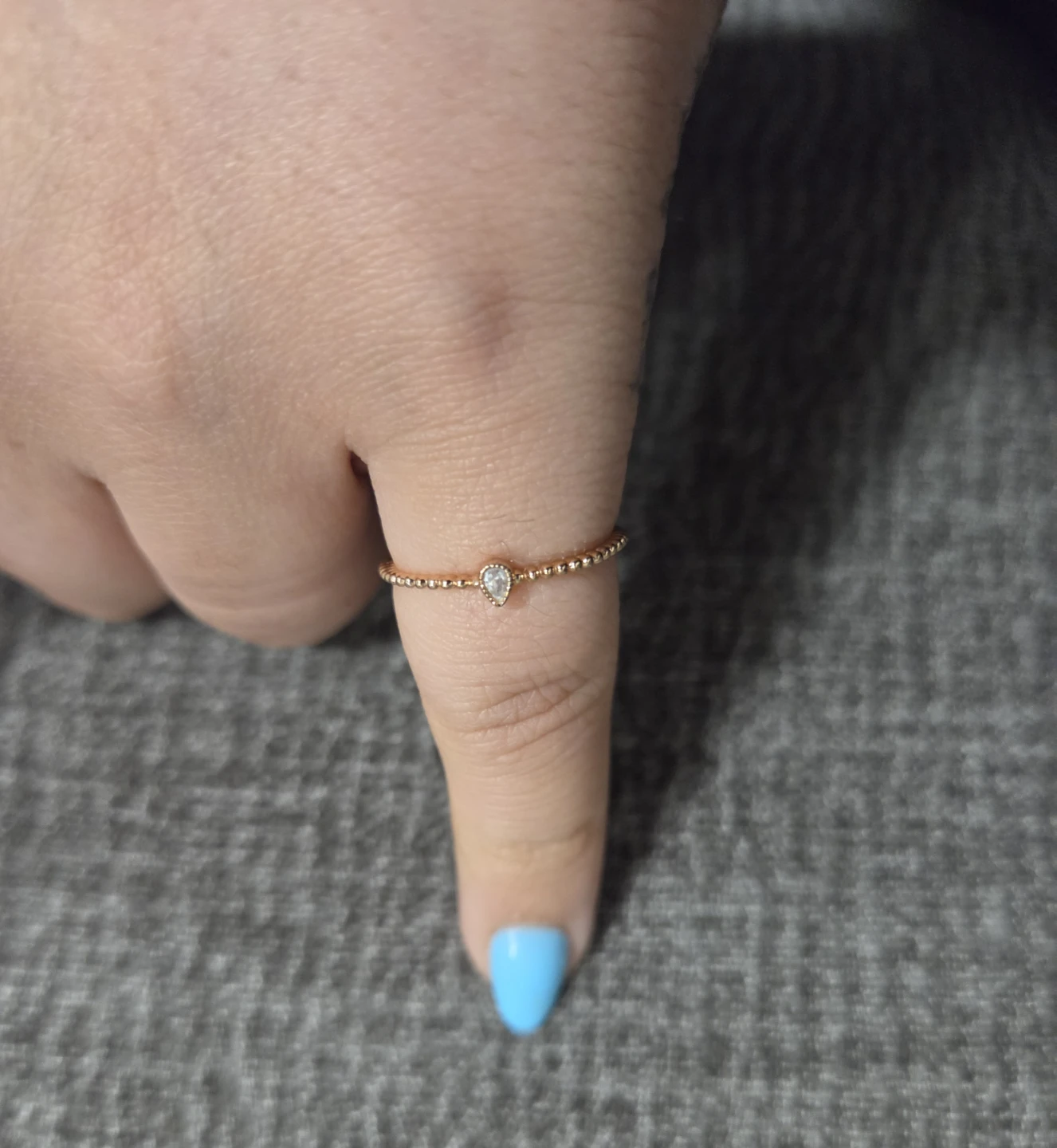 Rose Gold Beaded Ring with Pear Cut Stone - photo 2