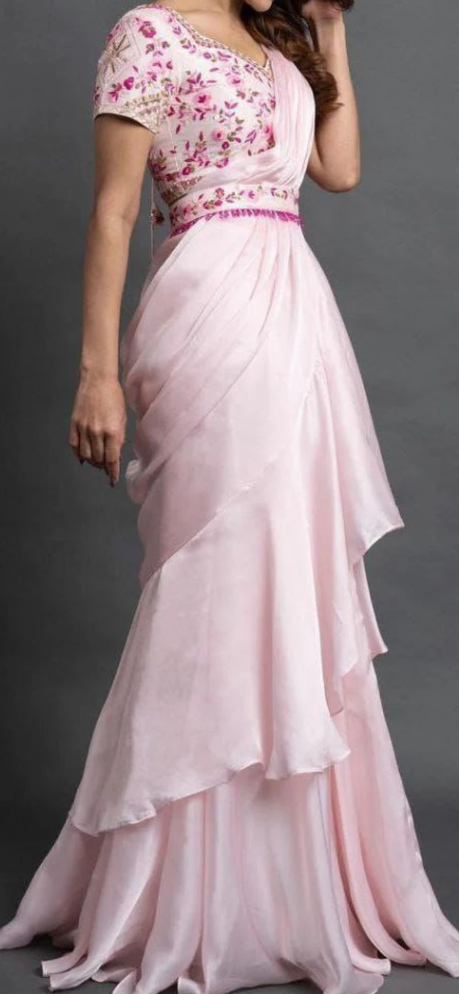 Pink Embroidered Saree Dress - photo 3