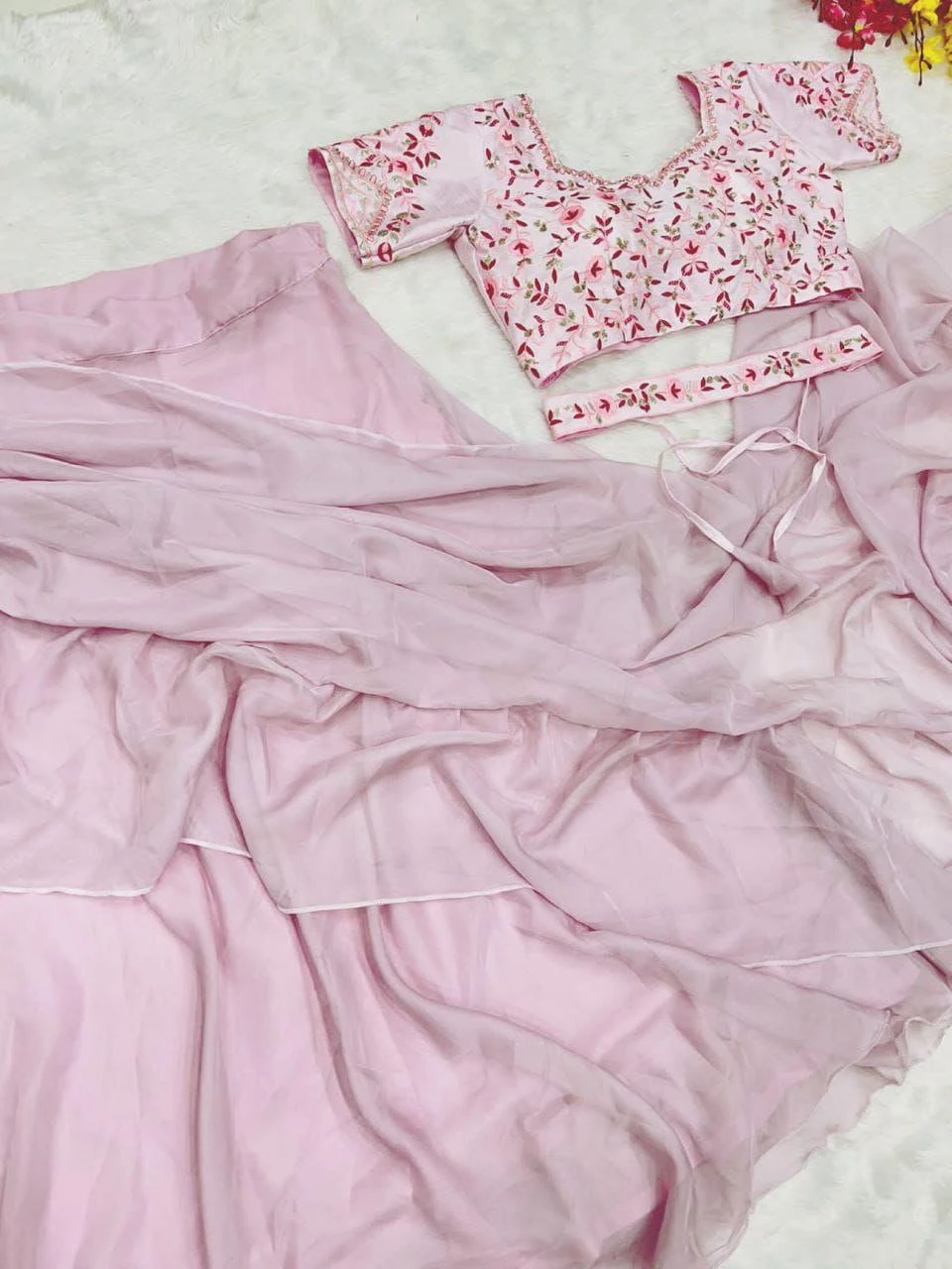 Pink Embroidered Saree Dress - photo 5