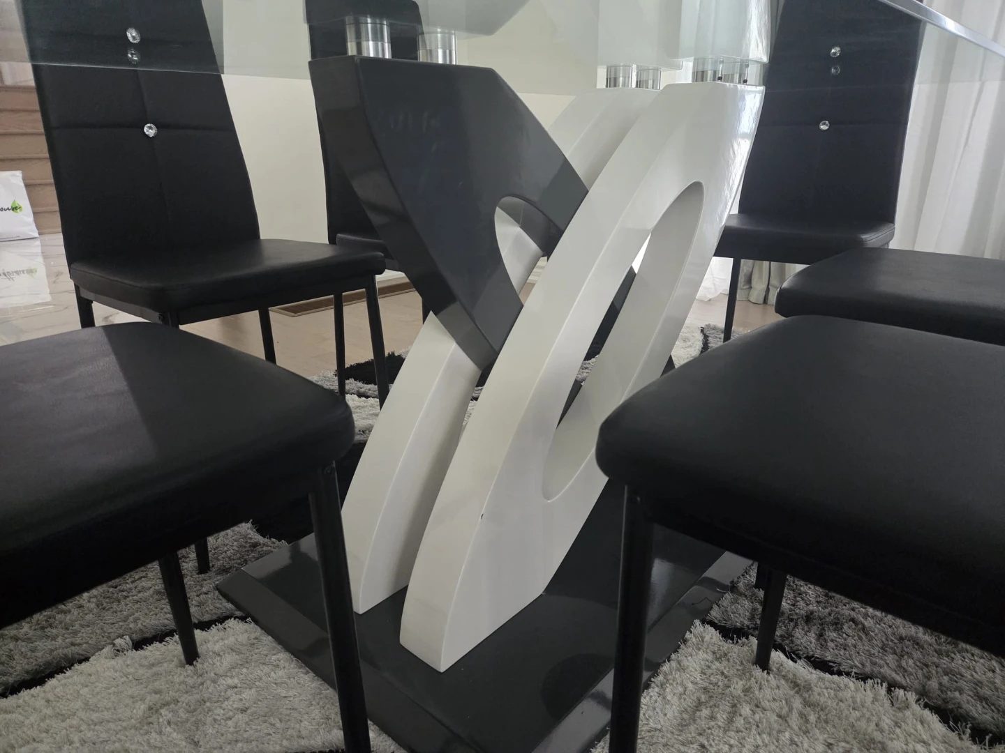 Glass Dining Table with 6 Black Chairs - photo 3