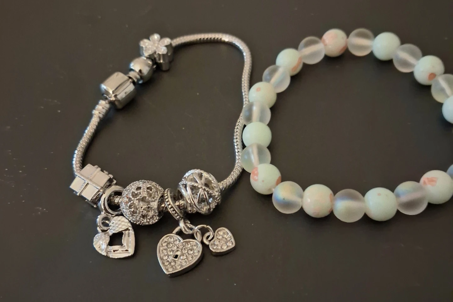 Pandora-style Charm Bracelet with Heart and Flower Charms