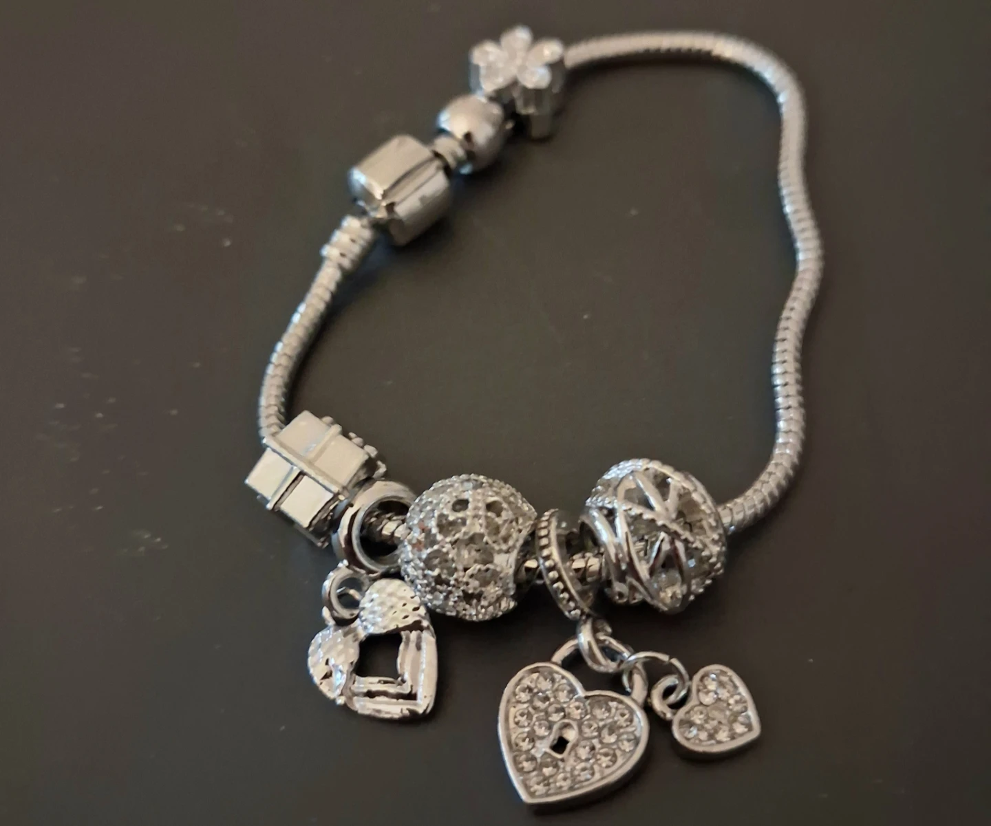 Pandora-style Charm Bracelet with Heart and Flower Charms - photo 3