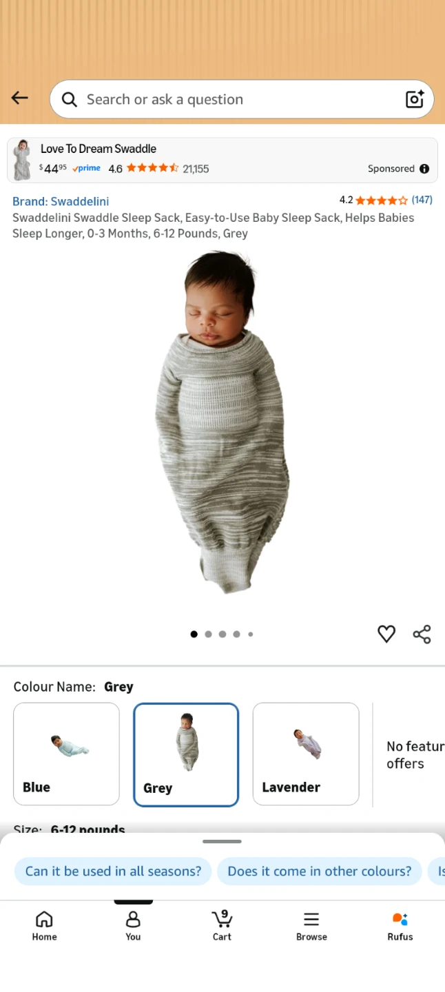 Swaddlini Swaddle Sleep Sack - Grey