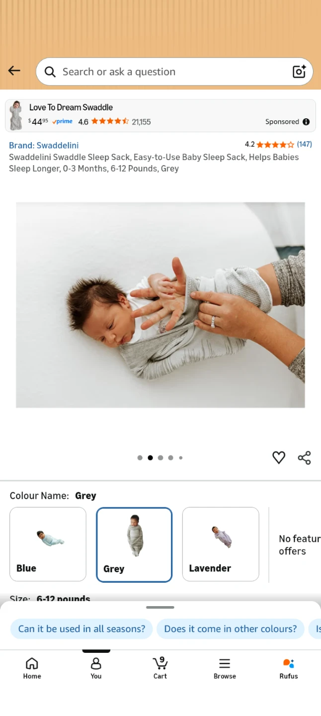 Swaddlini Swaddle Sleep Sack - Grey - photo 2
