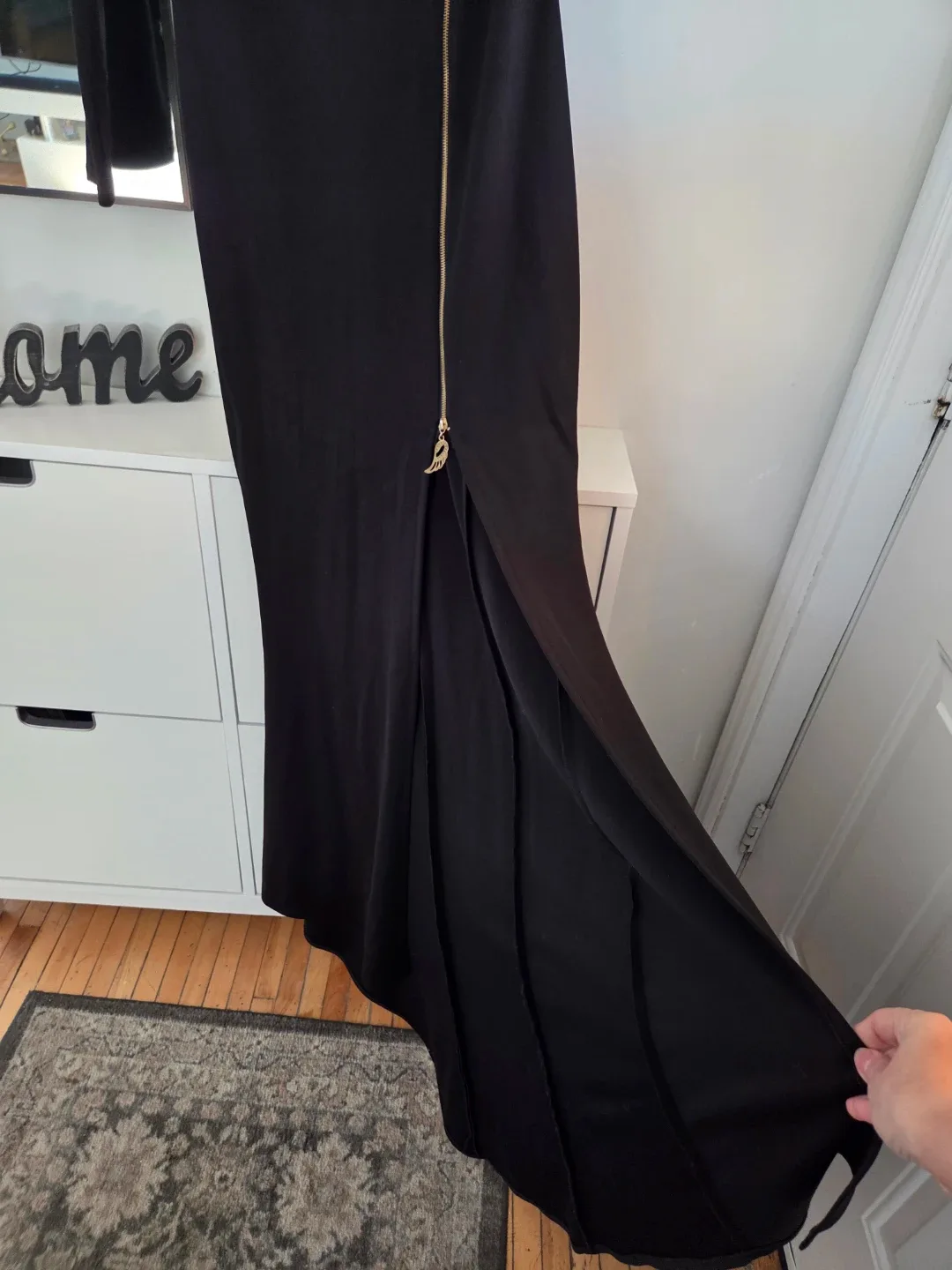 Black Maxi Dress with Gold Zipper and Slit - photo 3