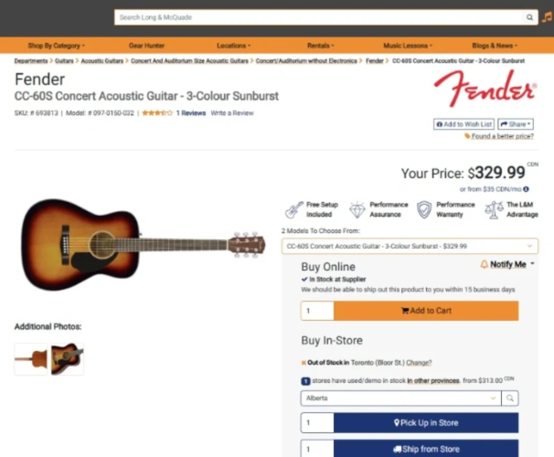 Fender CC-60S Concert Acoustic Guitar Sunburst