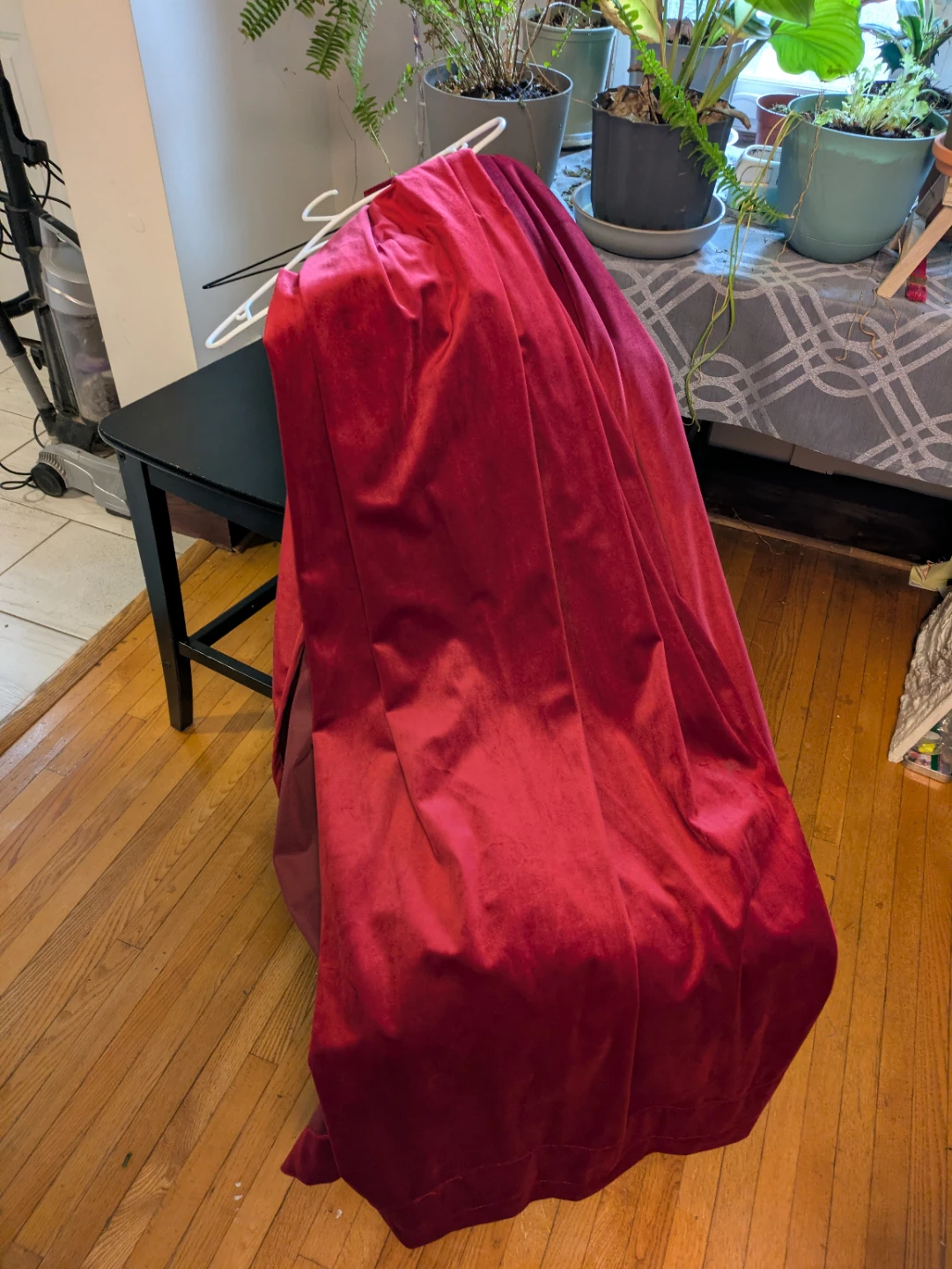 Red velvet long curtains  Used once for a short film.