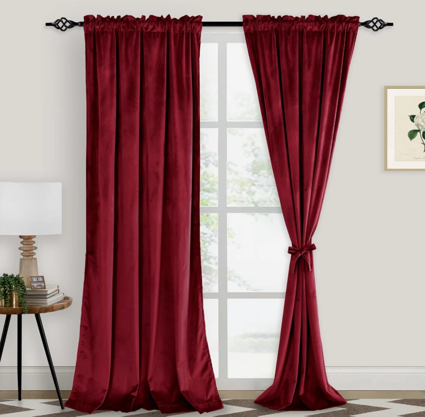 Red velvet long curtains  Used once for a short film. - photo 3