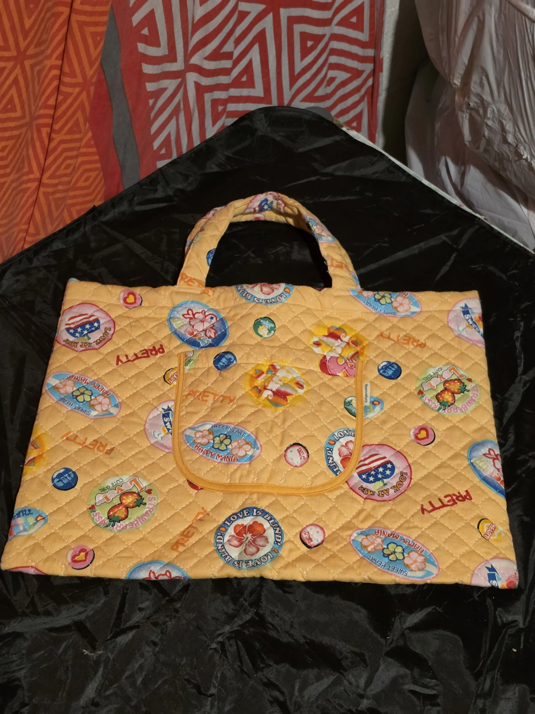 Quilted Tote Bag with Various Decals