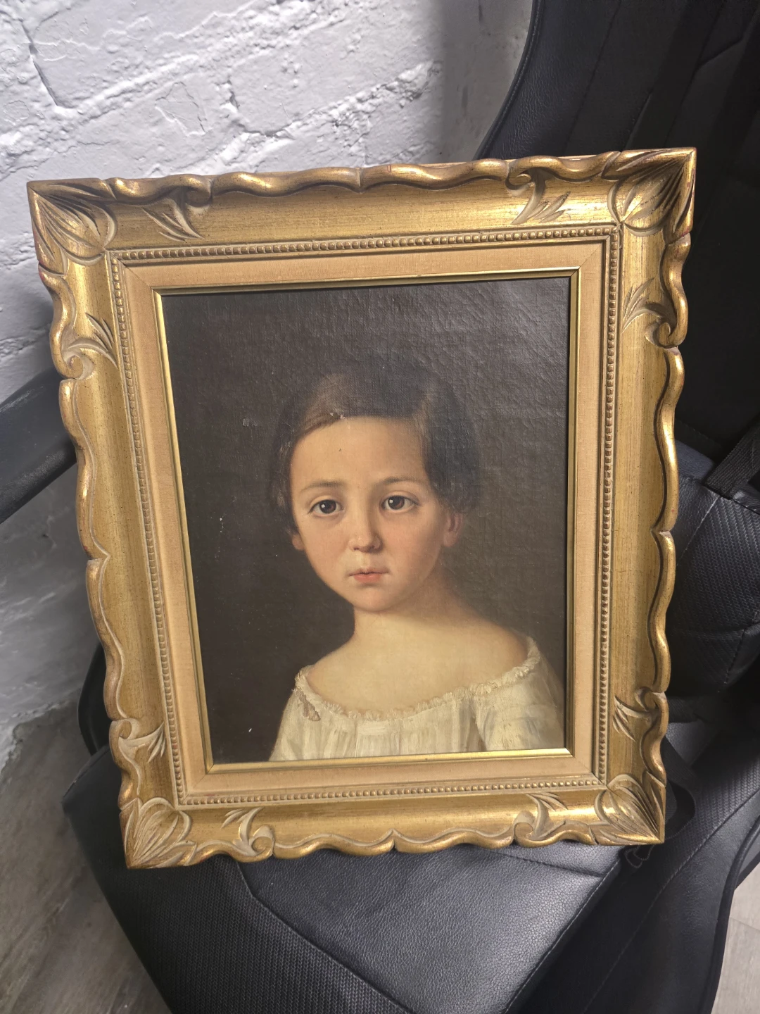Original Oil Painting Portrait of a Child in Gilded Frame