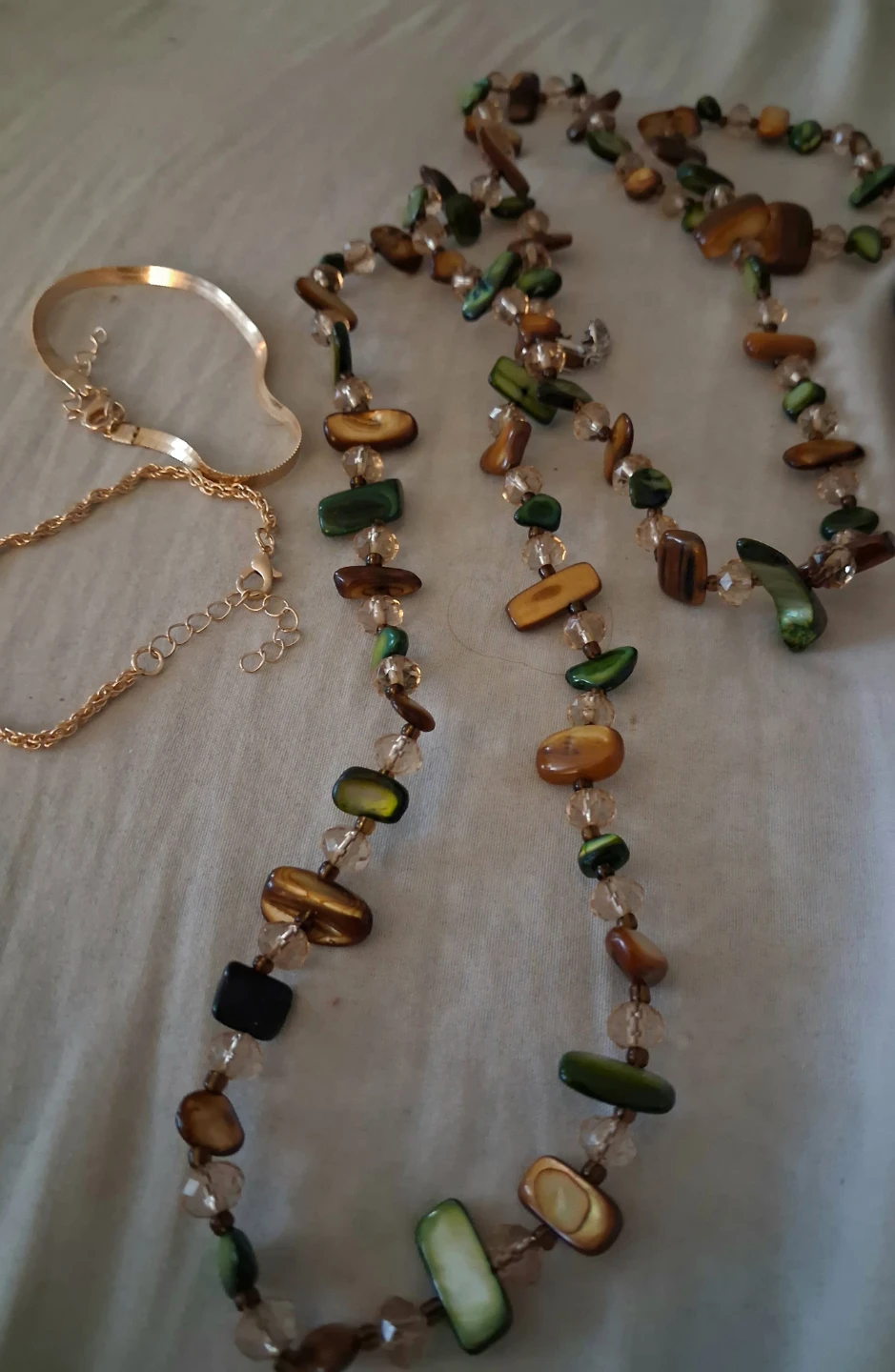 Beaded Necklace and Gold Tone Chain Set
