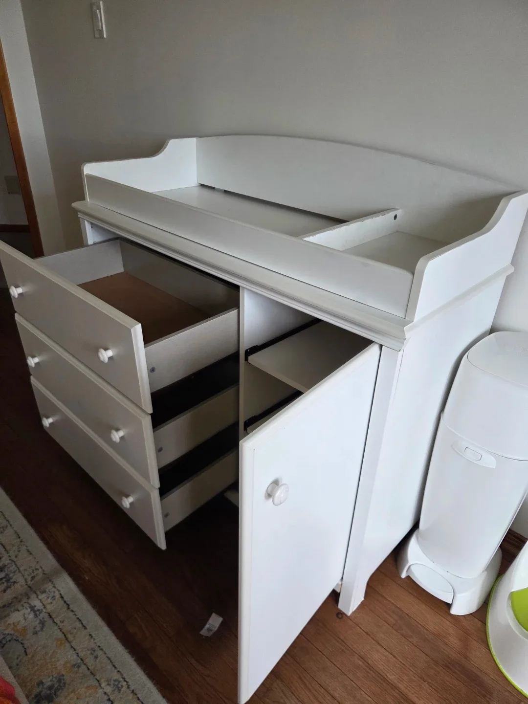 White Baby Changing Table Dresser with Storage - photo 2