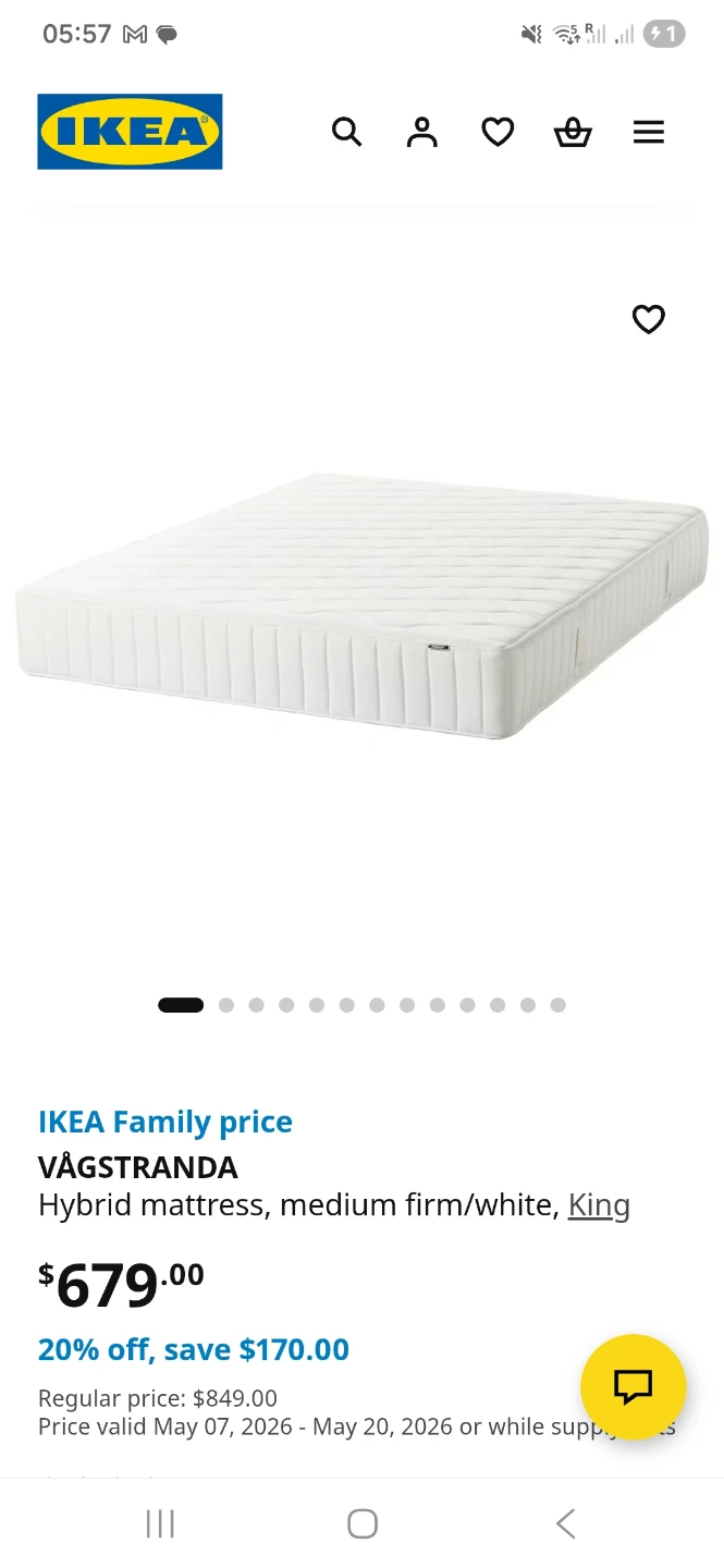 IKEA VÅGSTRANDA Hybrid Mattress - Medium Firm/White - King