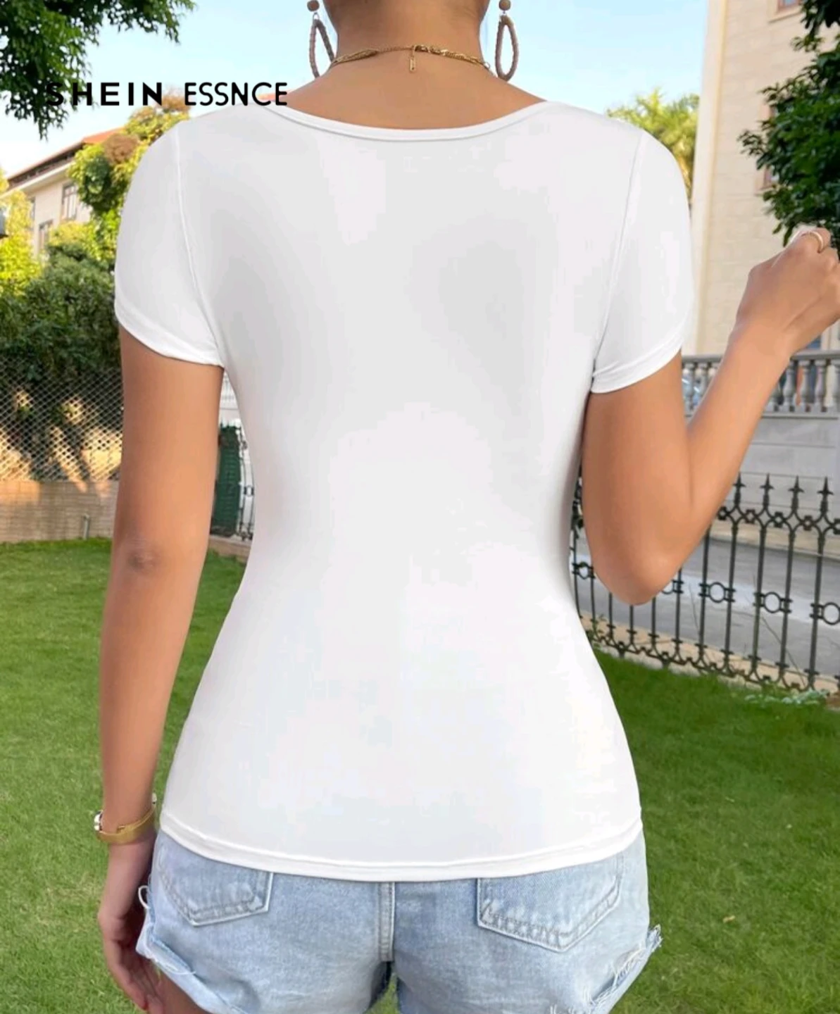 SHEIN ESSNCE White Square Neck T-Shirt - photo 2