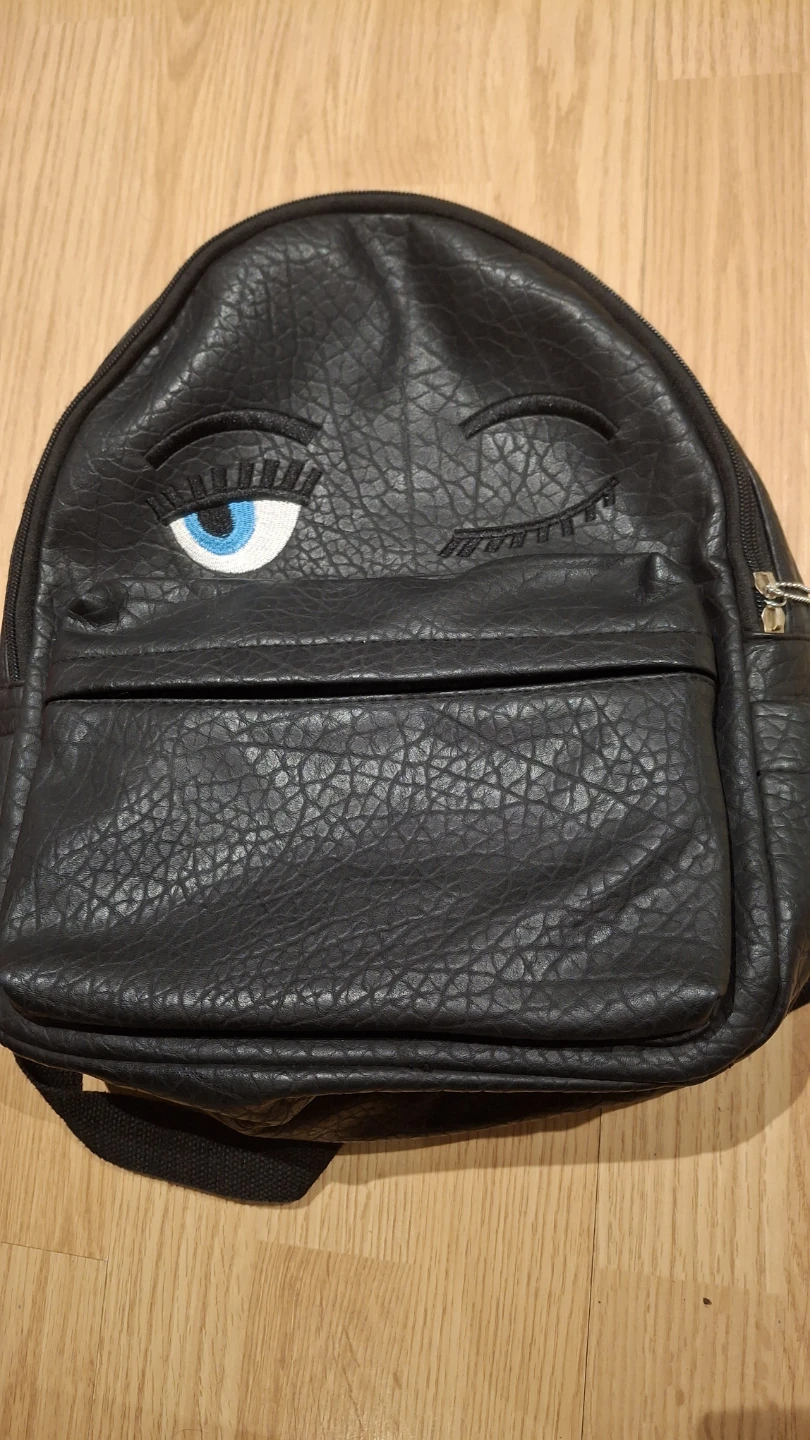 Black Faux Leather Mini Backpack with Eye Design - photo 2