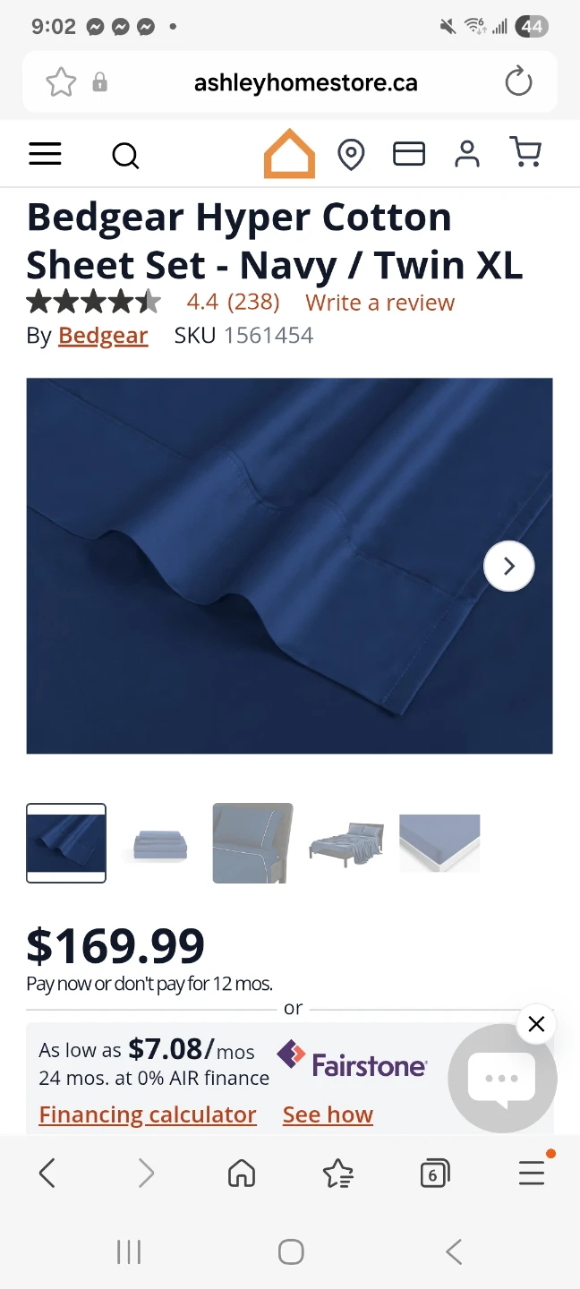 Bedgear Hyper Cotton Sheet Set - Navy / Twin XL