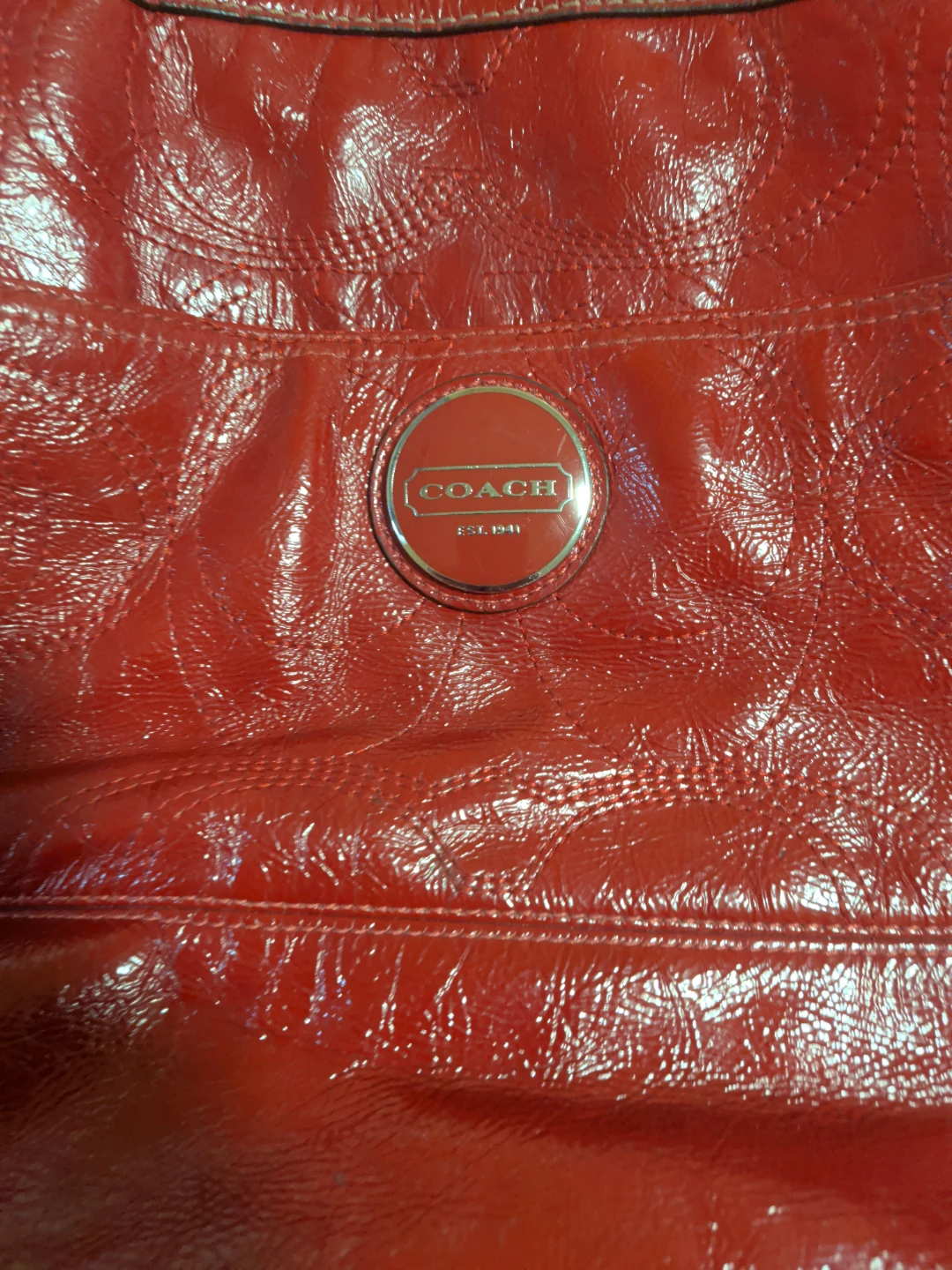 Red Coach Patent Leather Tote Bag - photo 2