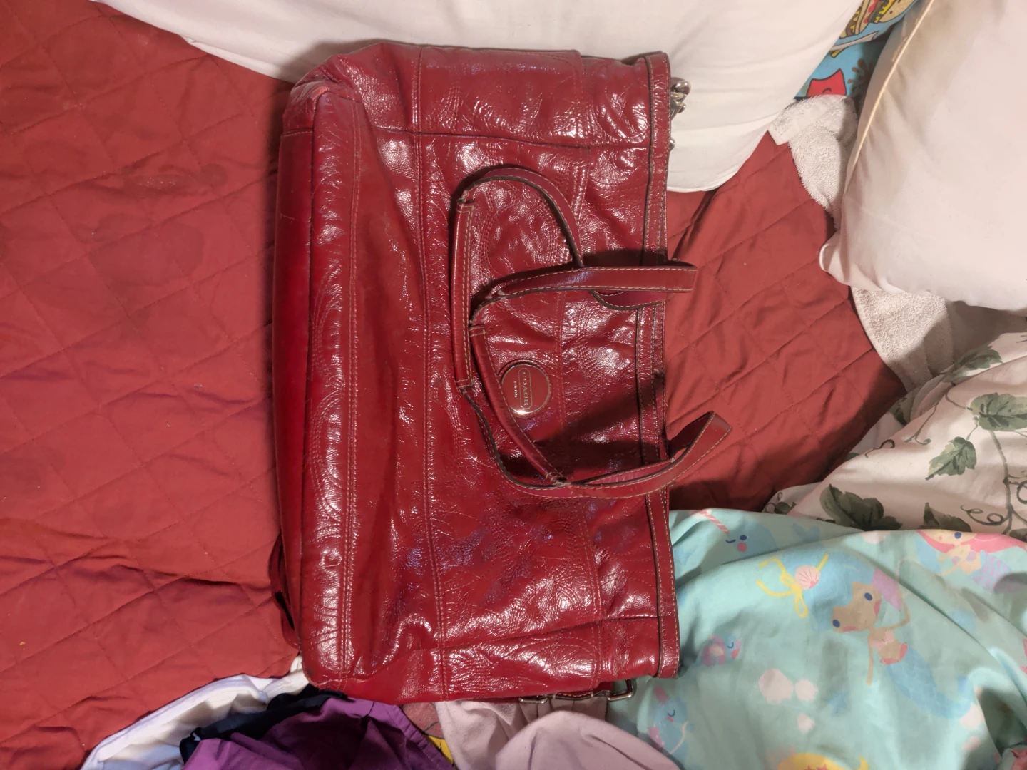 Red Coach Patent Leather Tote Bag - photo 3
