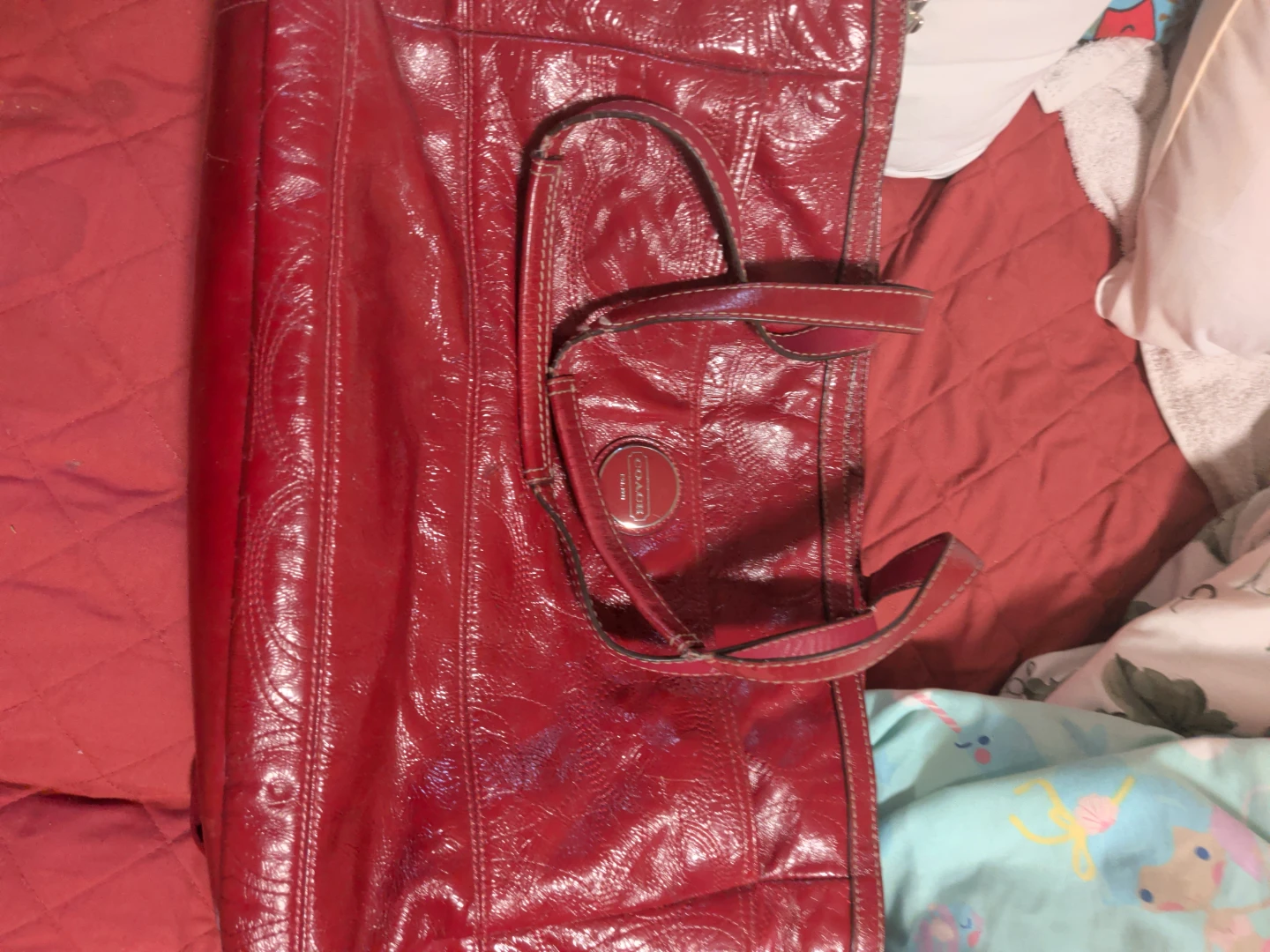 Red Coach Patent Leather Tote Bag - photo 4