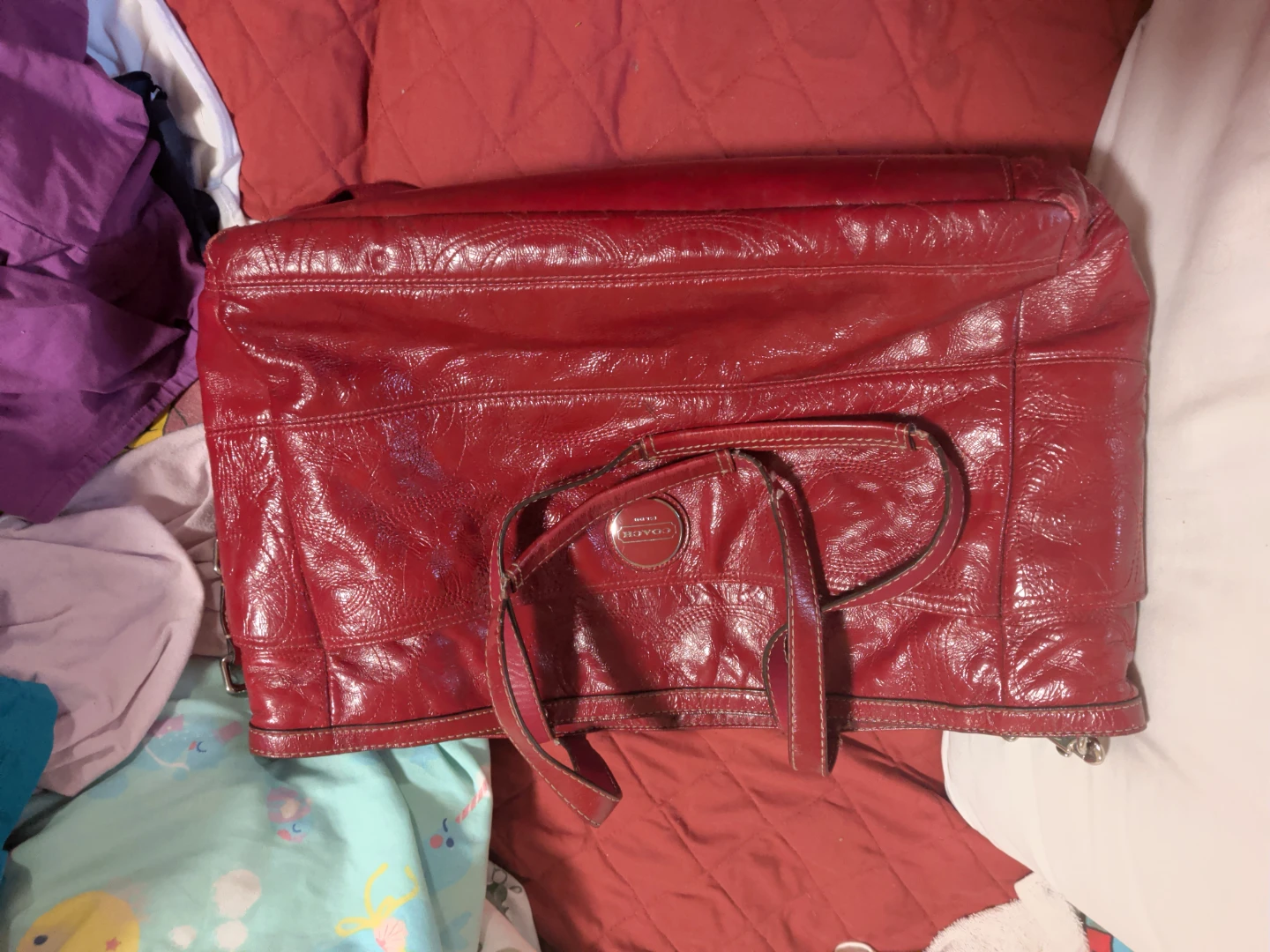 Red Coach Patent Leather Tote Bag - photo 5