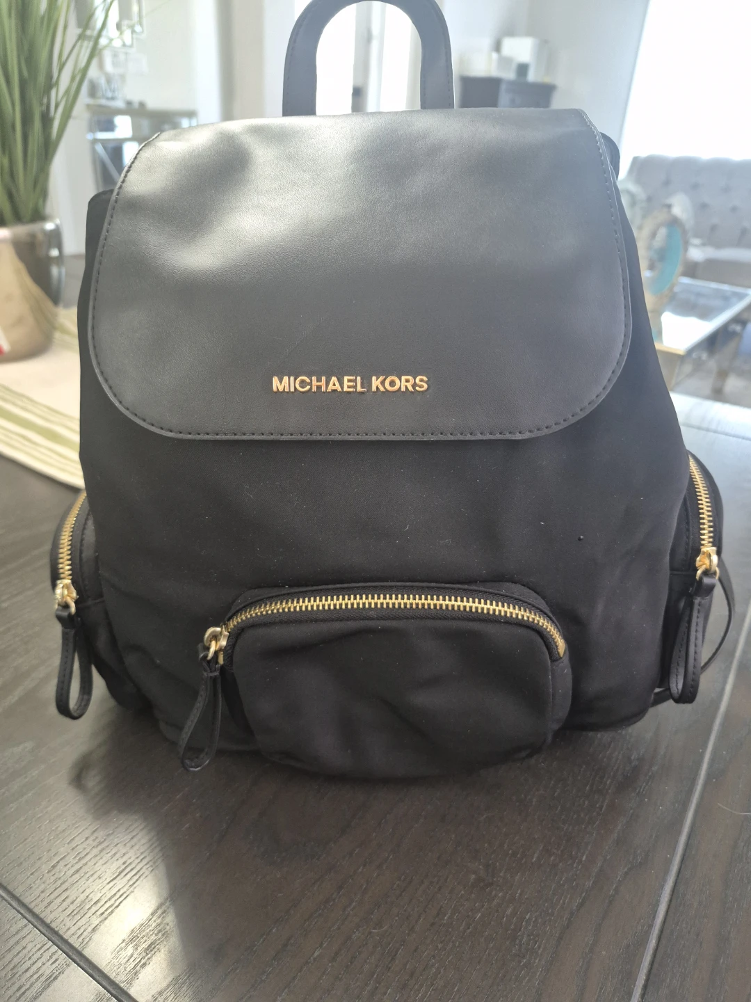 Michael Kors Black Nylon Backpack with Gold Hardware