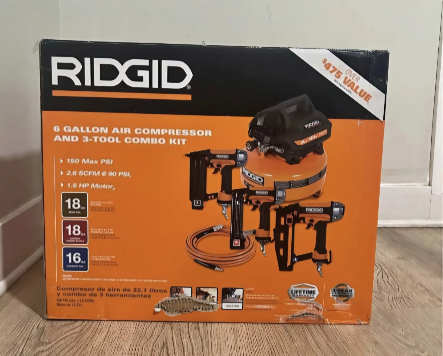Rigid air compressor 6 gallon 3 pcs home tool