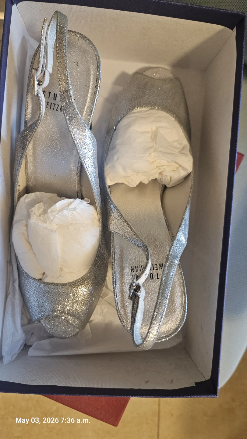 Stuart Weitzman Silver Glitter Slingback Heels - photo 5