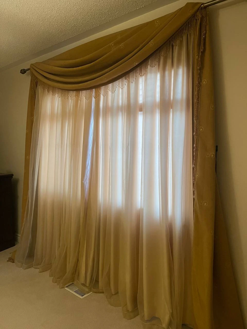 Traditional Gold Ornate and Sheer Curtains