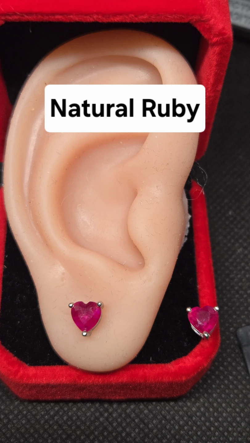 Heart Shaped Natural Ruby Stud Earrings