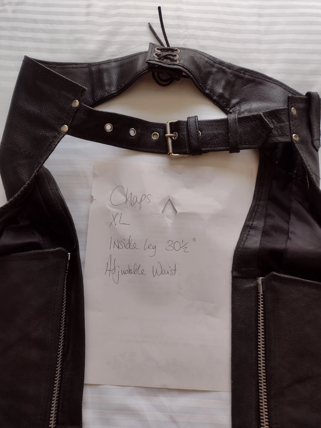 Leather Motorcycle Chaps - Adjustable Waist M/L - photo 2