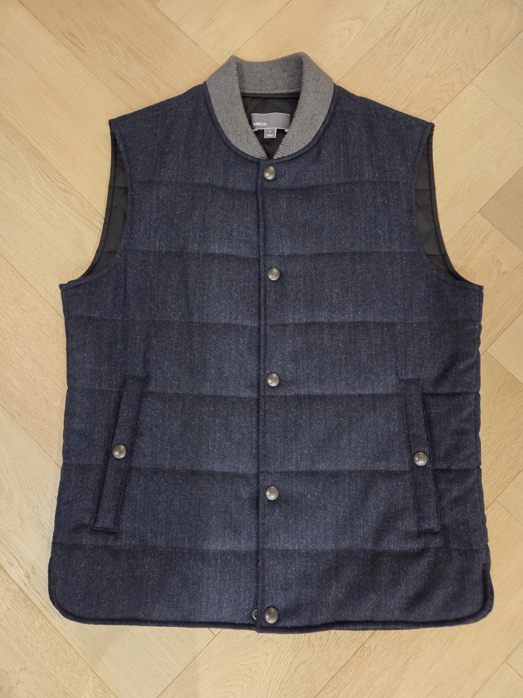 Vince Puffer Vest - Blue Herringbone