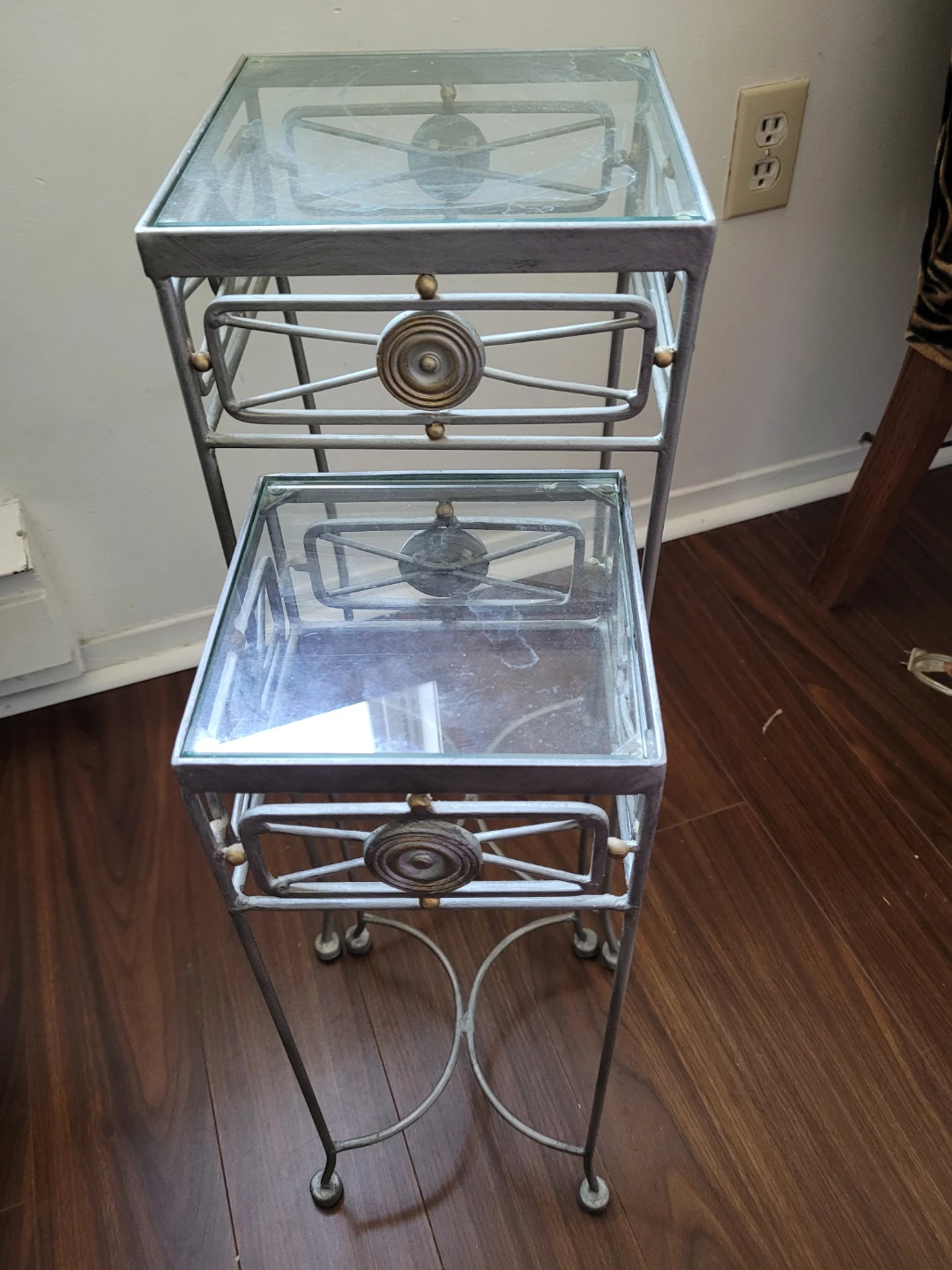 Set of 2 Metal and Glass nesting tables