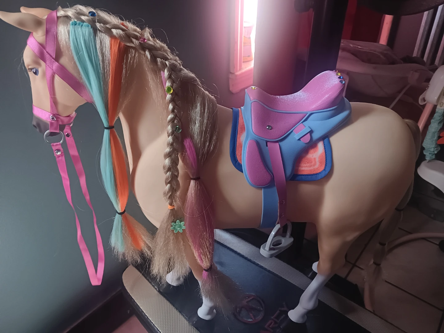 American Girl Horse with Pink and Blue Saddle