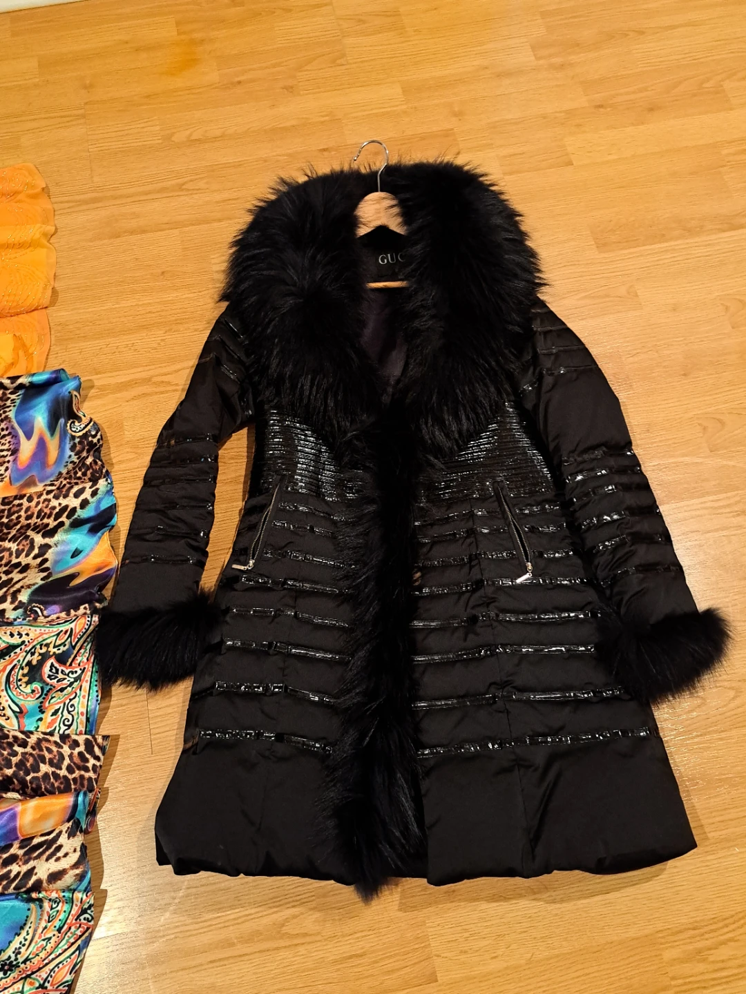 Black Down Coat with Fur Trim Gucci