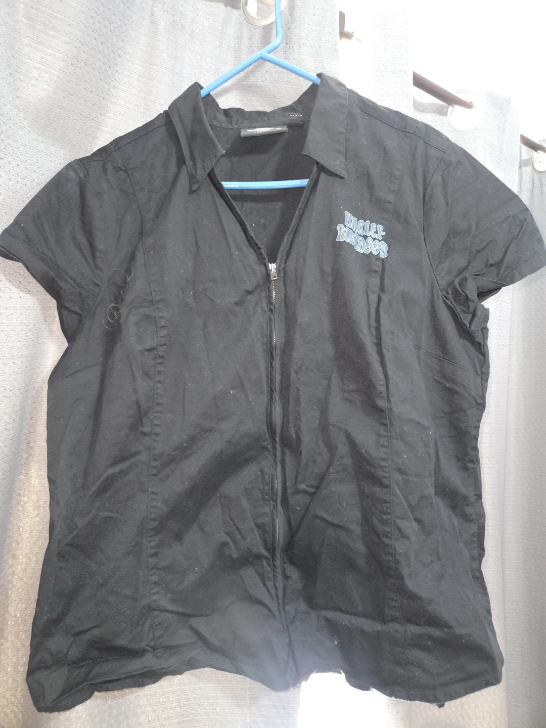 Harley-Davidson Women's Black Short Sleeve Zipper Shirt XL