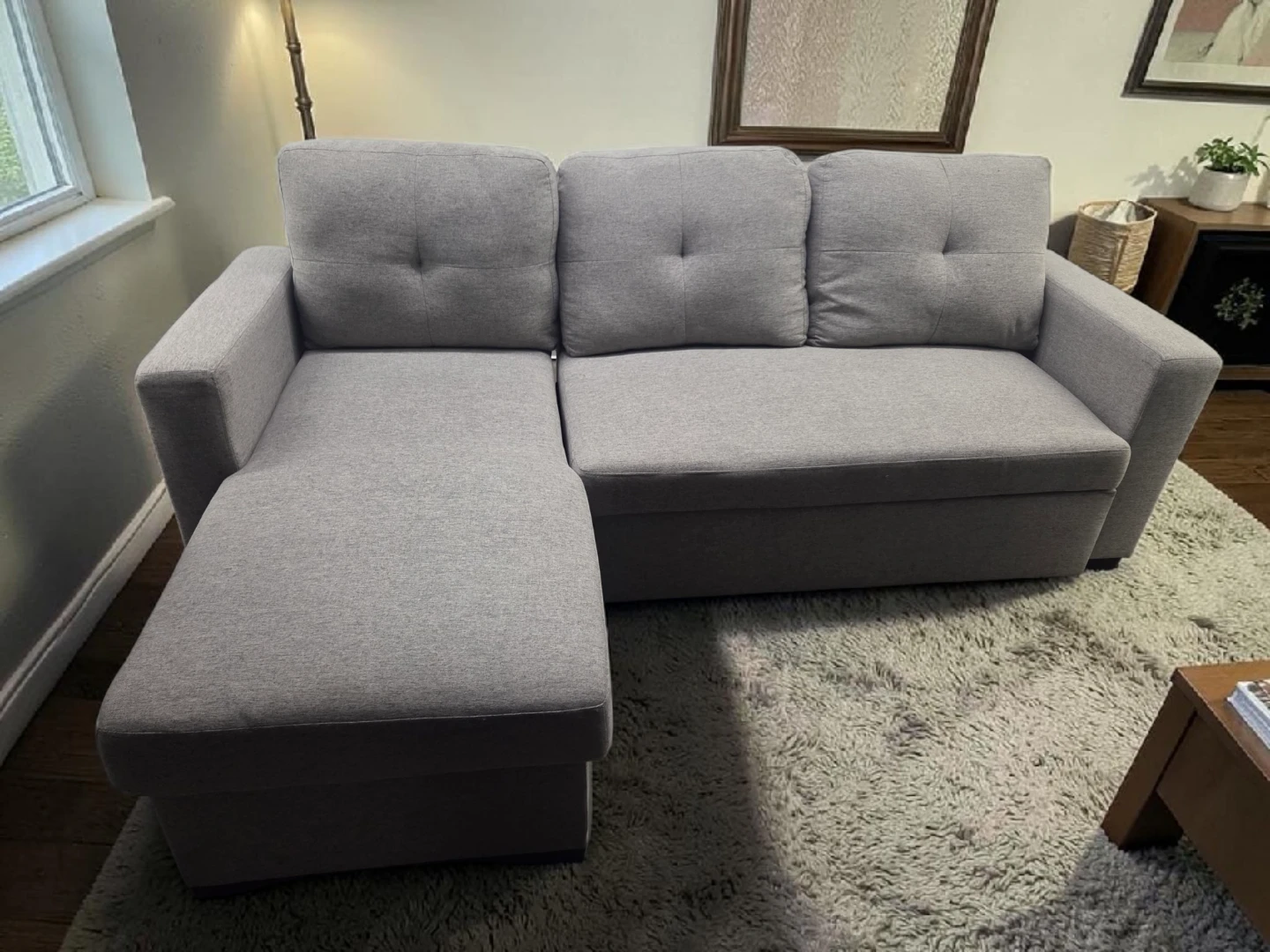 Light Grey Sofa Bed w/ Storage – Clean & Modern